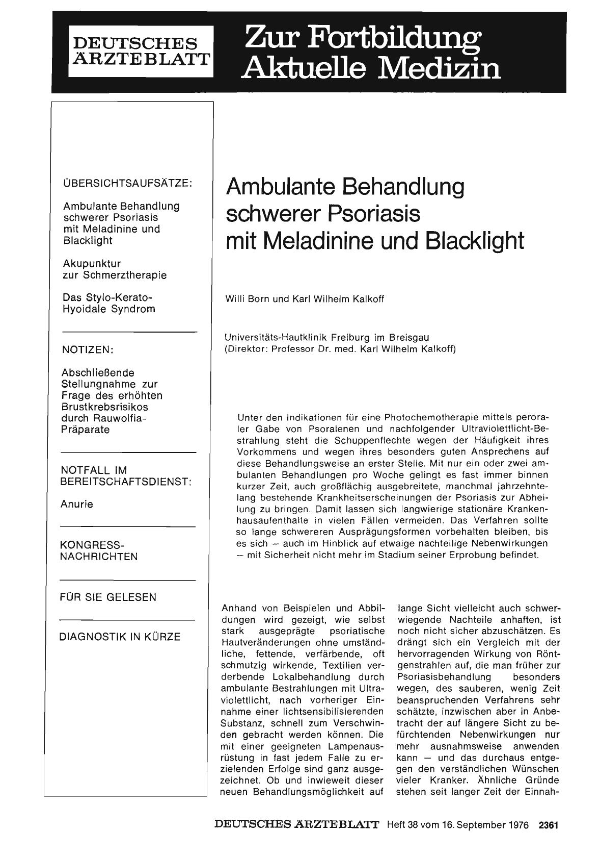 Vorschauseite 1: Ambulante Behandlung schwerer Psoriasis mit Meladinine und Blacklight