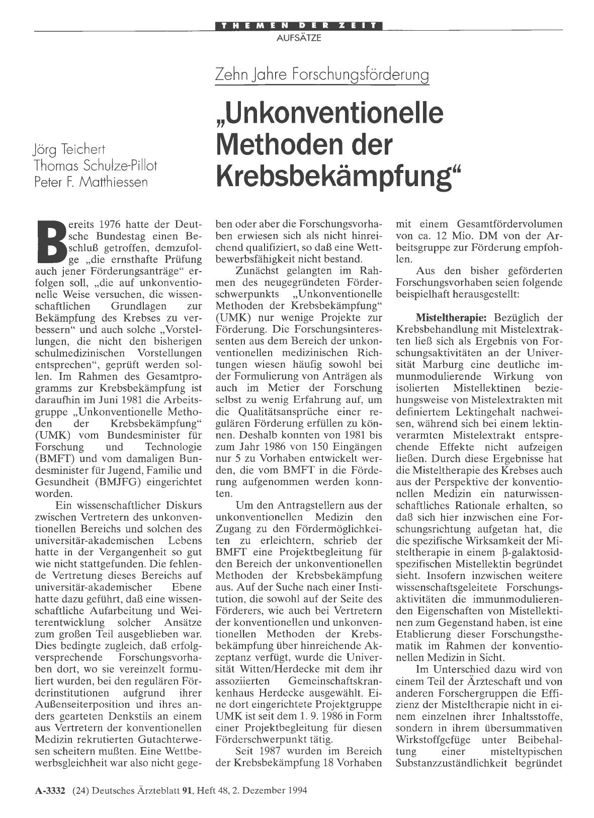 Vorschauseite 1: Zehn Jahre Forschungsförderung: „Unkonventionelle Methoden der Krebsbekämpfung“