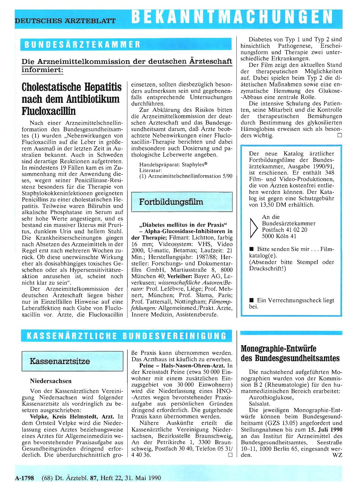 Vorschauseite 1: Die Arzneimittelkommission der deutschen Ärzteschaft informiert: Cholestatische Hepatitis nach dem Antibiotikum Flucloxacillin