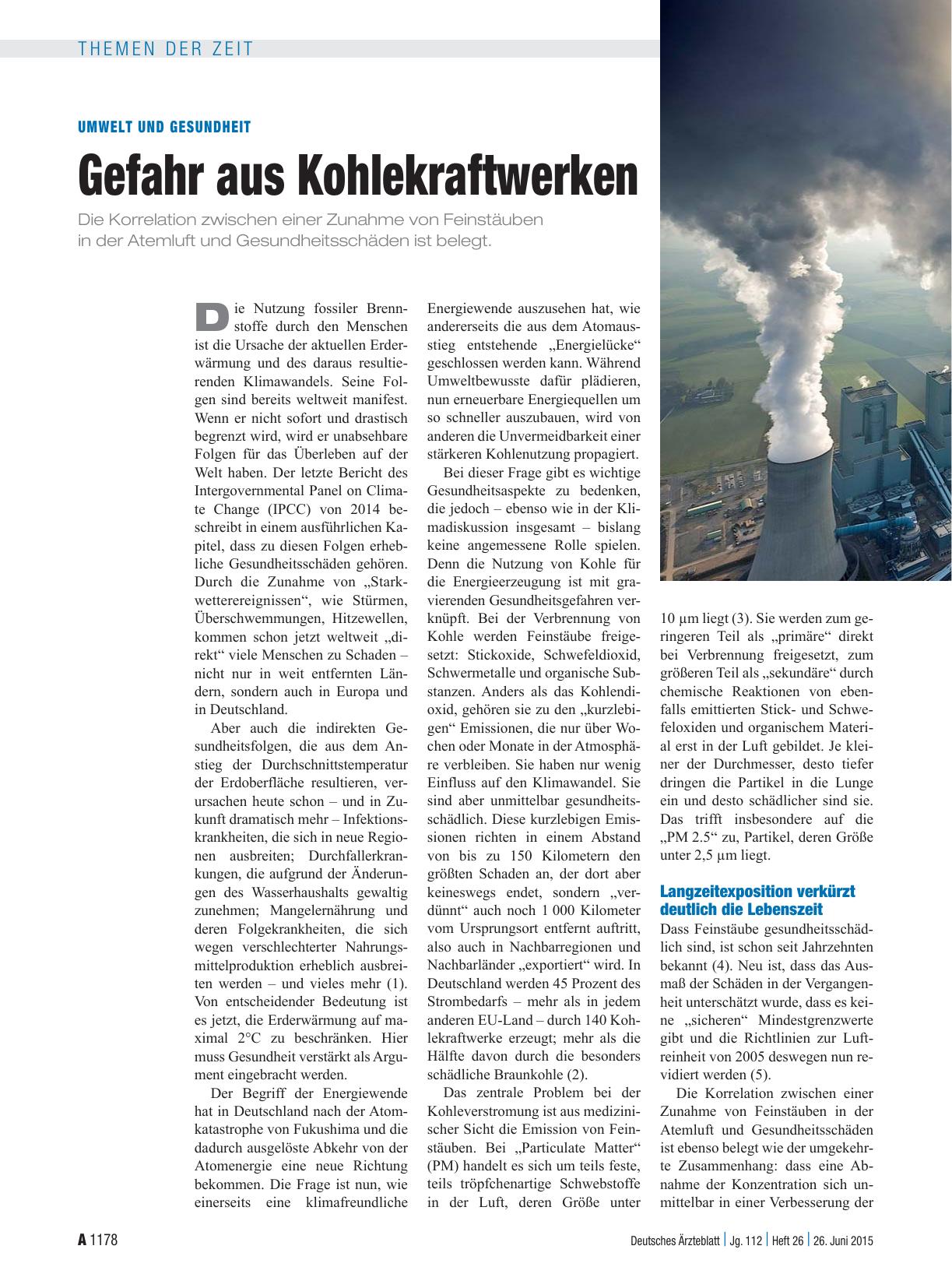Vorschauseite 1: Umwelt und Gesundheit: Gefahr aus Kohlekraftwerken