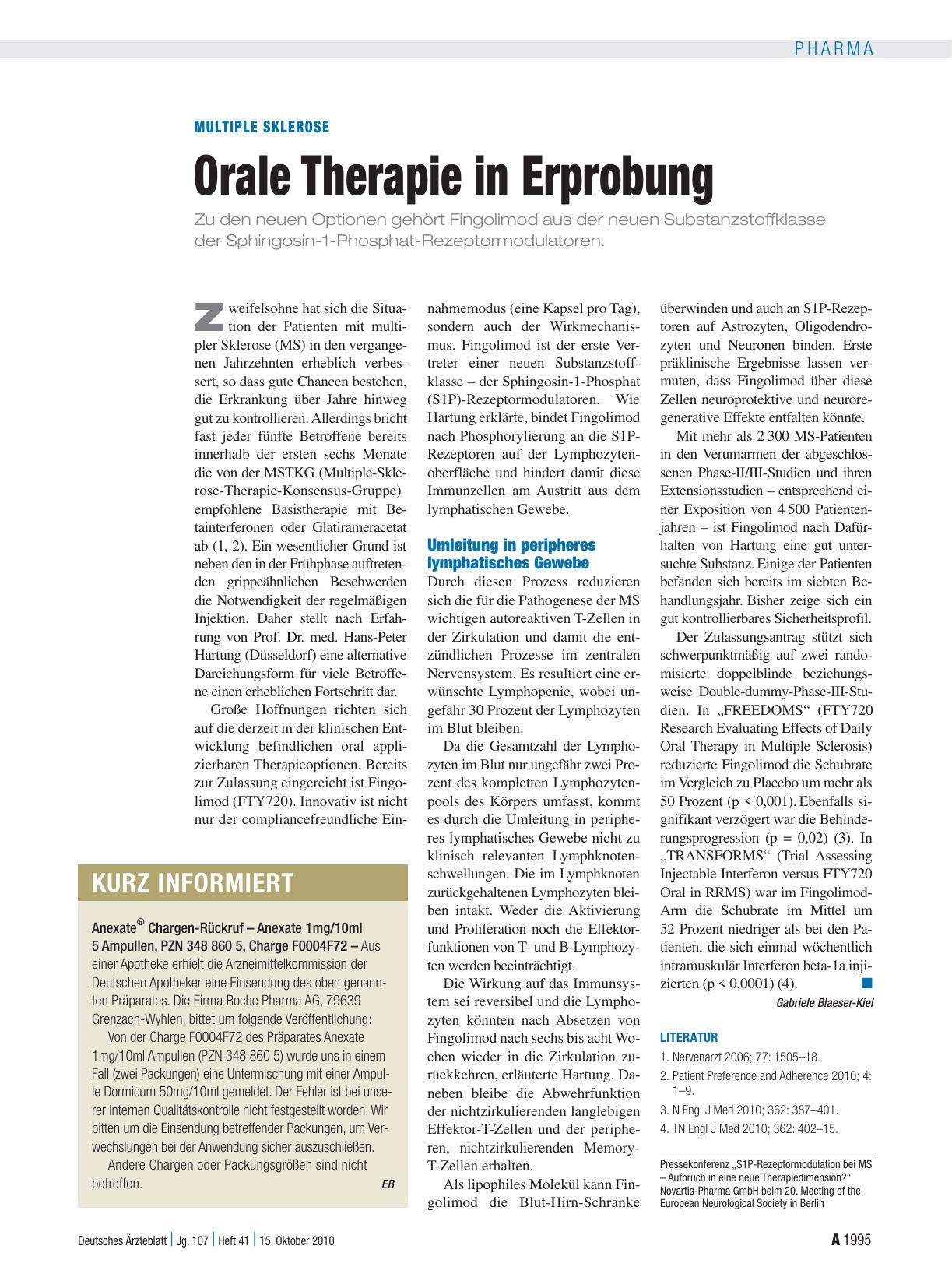 Vorschauseite 1: Multiple Sklerose: Orale Therapie in Erprobung