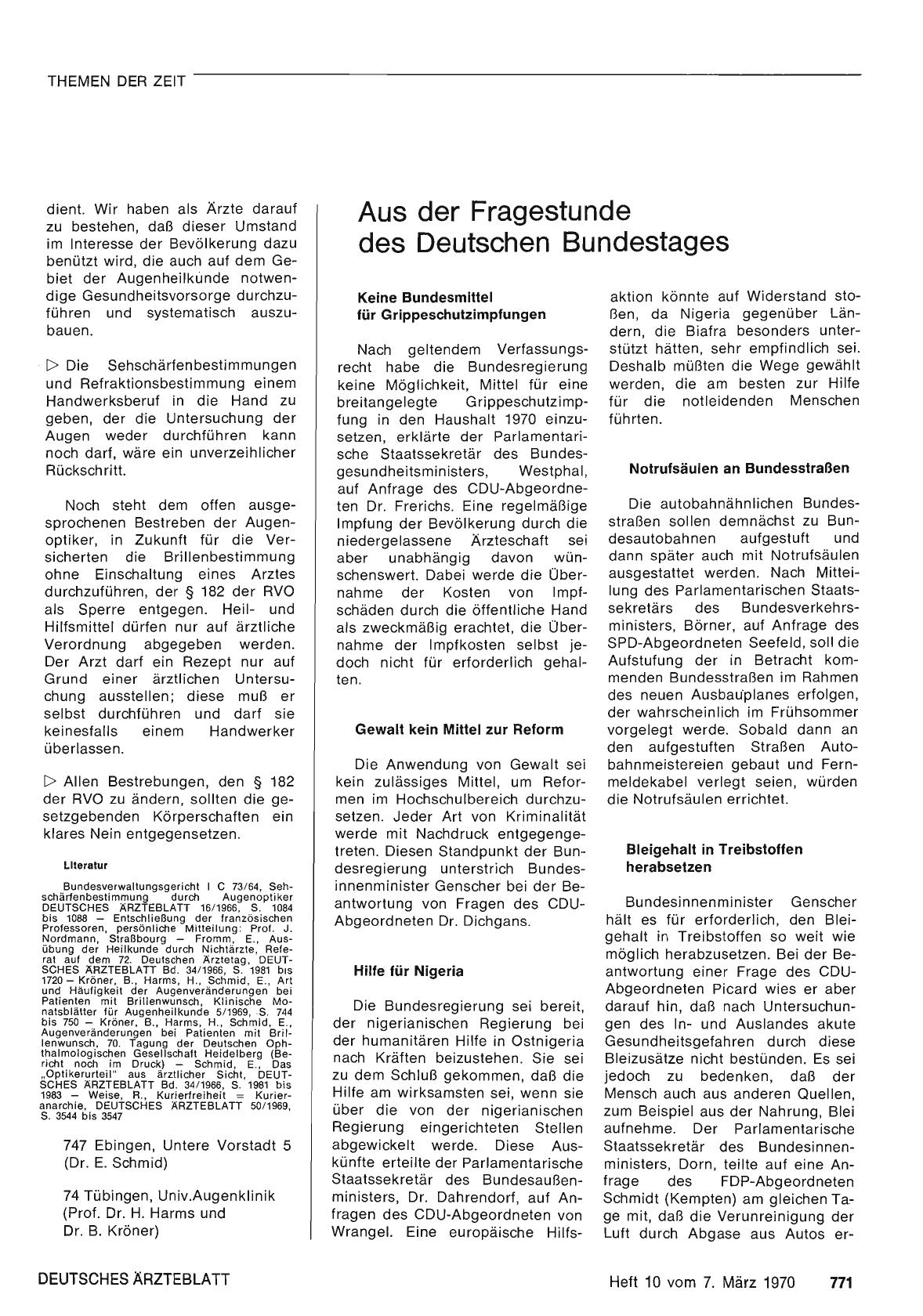 Vorschauseite 1: Aus der Fragestunde des Deutschen Bundestages