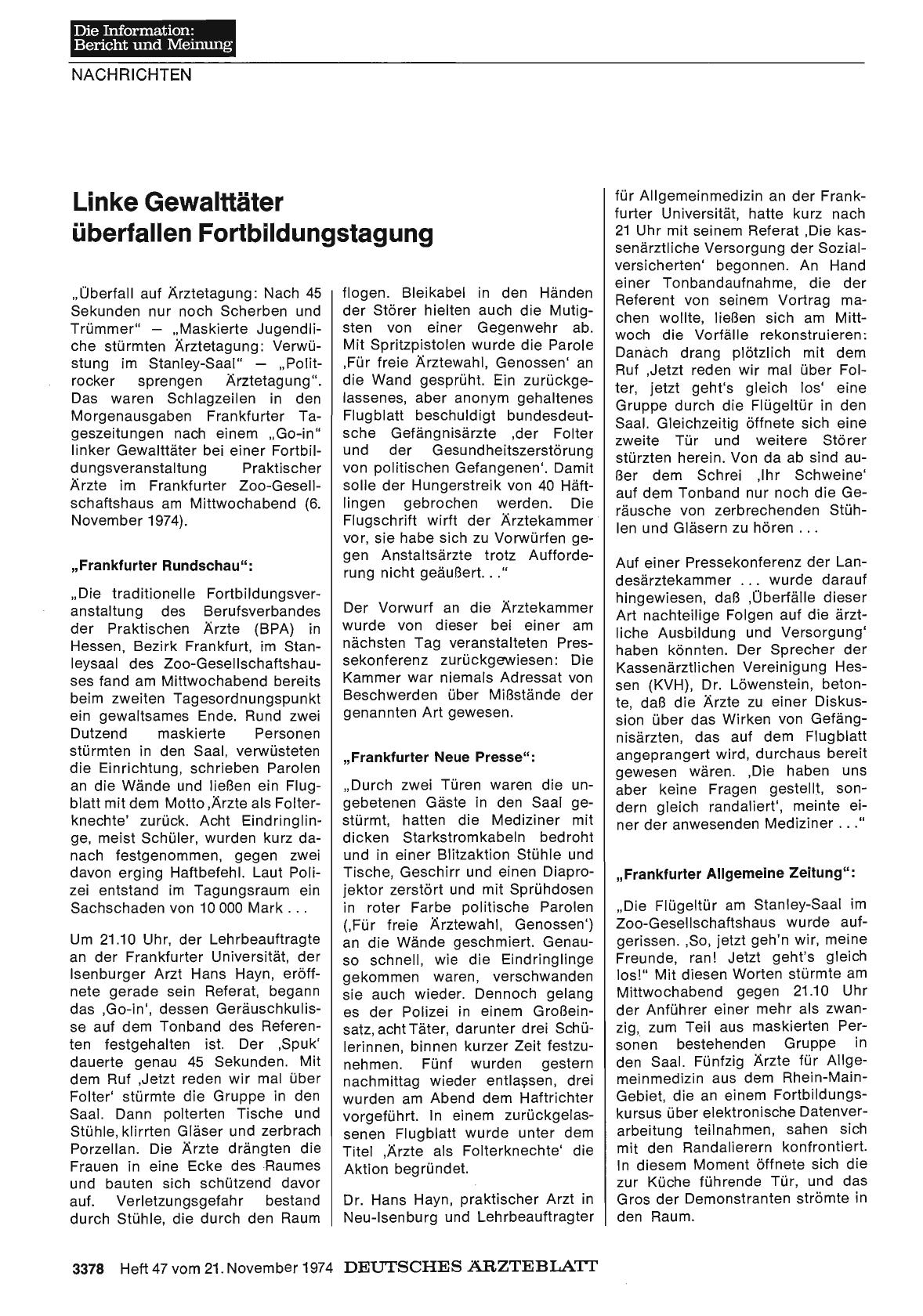 Vorschauseite 1: Linke Gewalttäter überfallen Fortbildungstagung