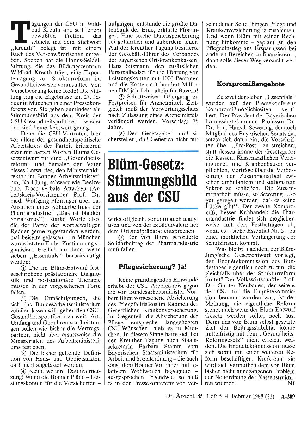 Vorschauseite 1: Blüm-Gesetz: Stimmungsbild aus der CSU