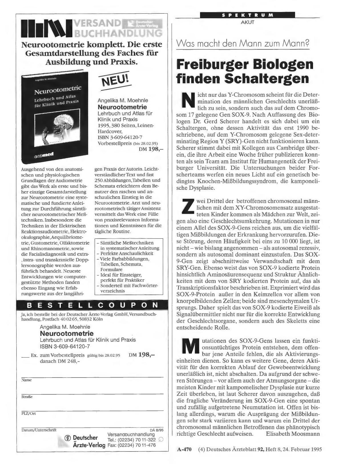 Vorschauseite 1: Was macht den Mann zum Mann? : Freiburger Biologen finden Schaltergen