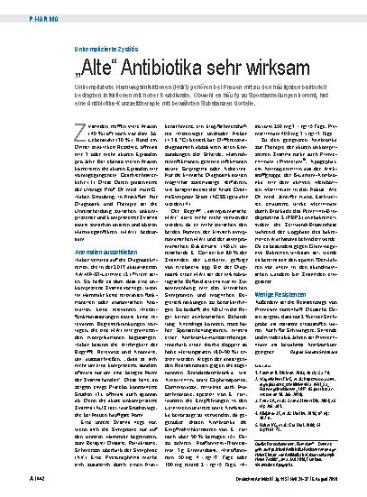 Vorschauseite 1: Unkomplizierte Zystitis: „Alte“ Antibiotika sehr wirksam