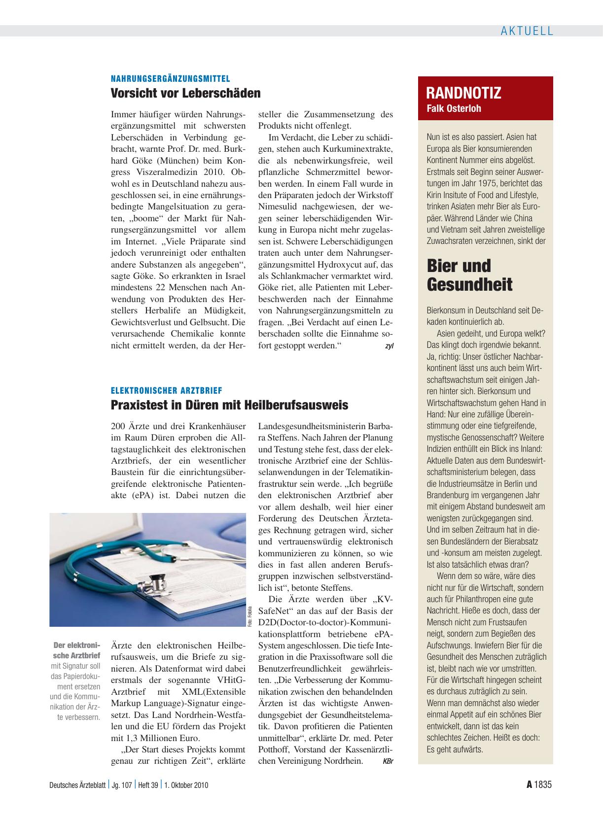 Vorschauseite 1: Elektronischer Arztbrief: Praxistest in Düren mit Heilberufsausweis