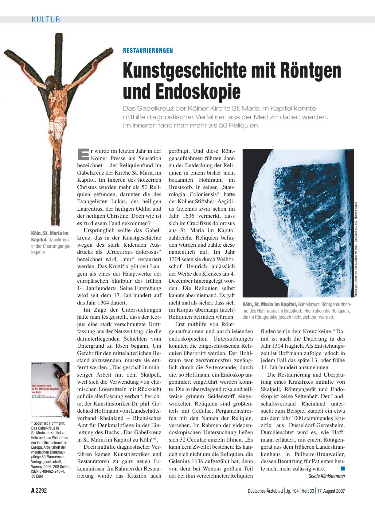 Vorschauseite 1: Restaurierungen: Kunstgeschichte mit Röntgen und Endoskopie
