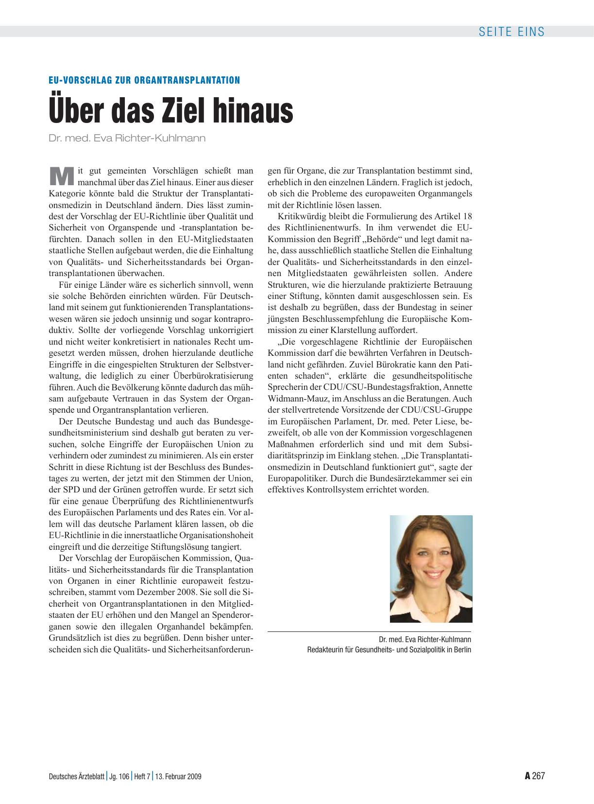 Vorschauseite 1: EU-Vorschlag zur Organtransplantation: Über das Ziel hinaus