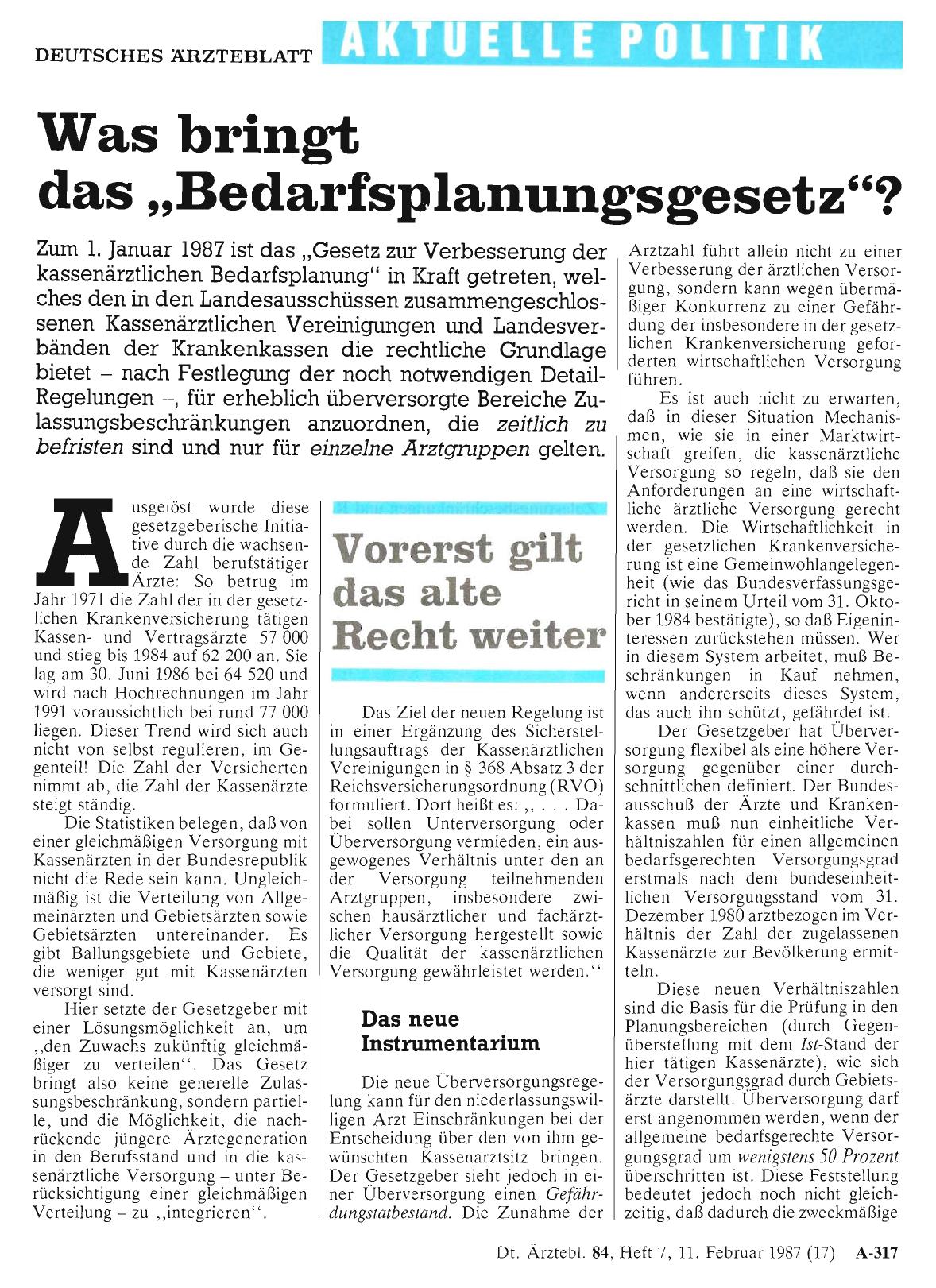 Vorschauseite 1: Was bringt das „Bedarfsplanungsgesetz“? Vorerst gilt das alte Recht weiter