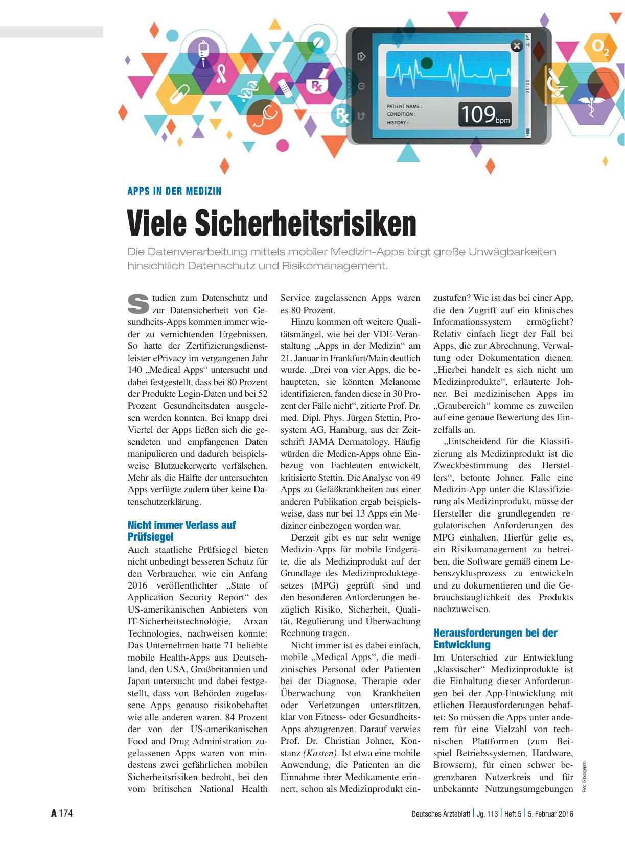 Vorschauseite 1: Apps in der Medizin: Viele Sicherheitsrisiken
