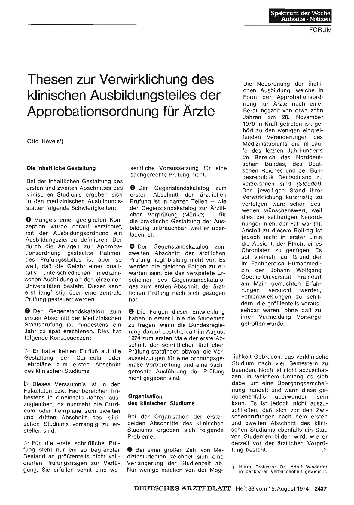 Vorschauseite 1: Thesen zur Verwirklichung des klinischen Ausbildungsteiles der Approbationsordnung für Ärzte
