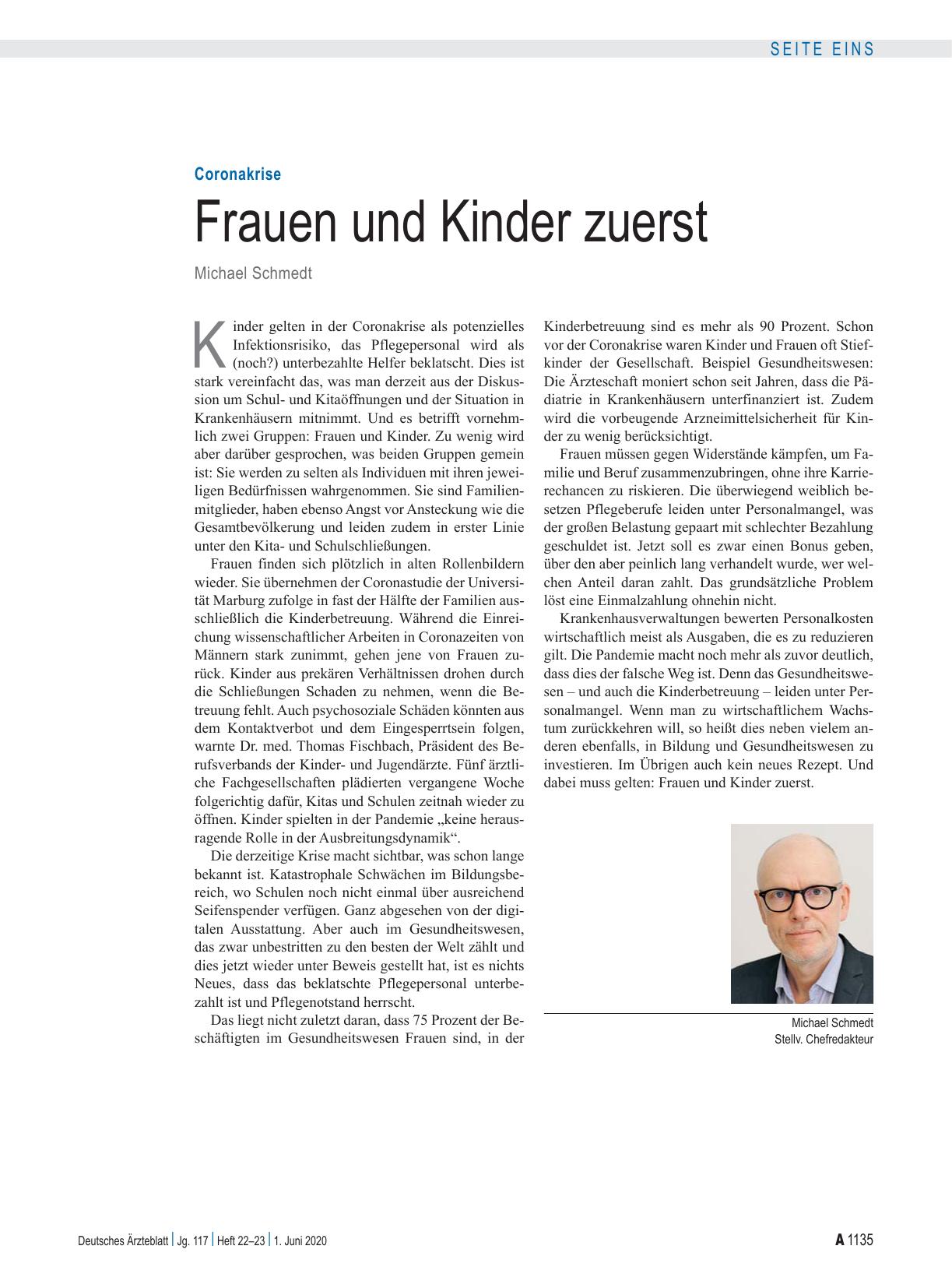 Vorschauseite 1: Coronakrise: Frauen und Kinder zuerst