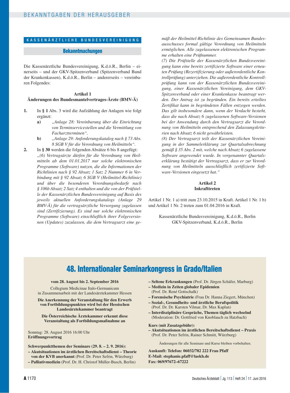 Vorschauseite 1: Änderungen des Bundesmantelvertrages-Ärzte (BMV-Ä)