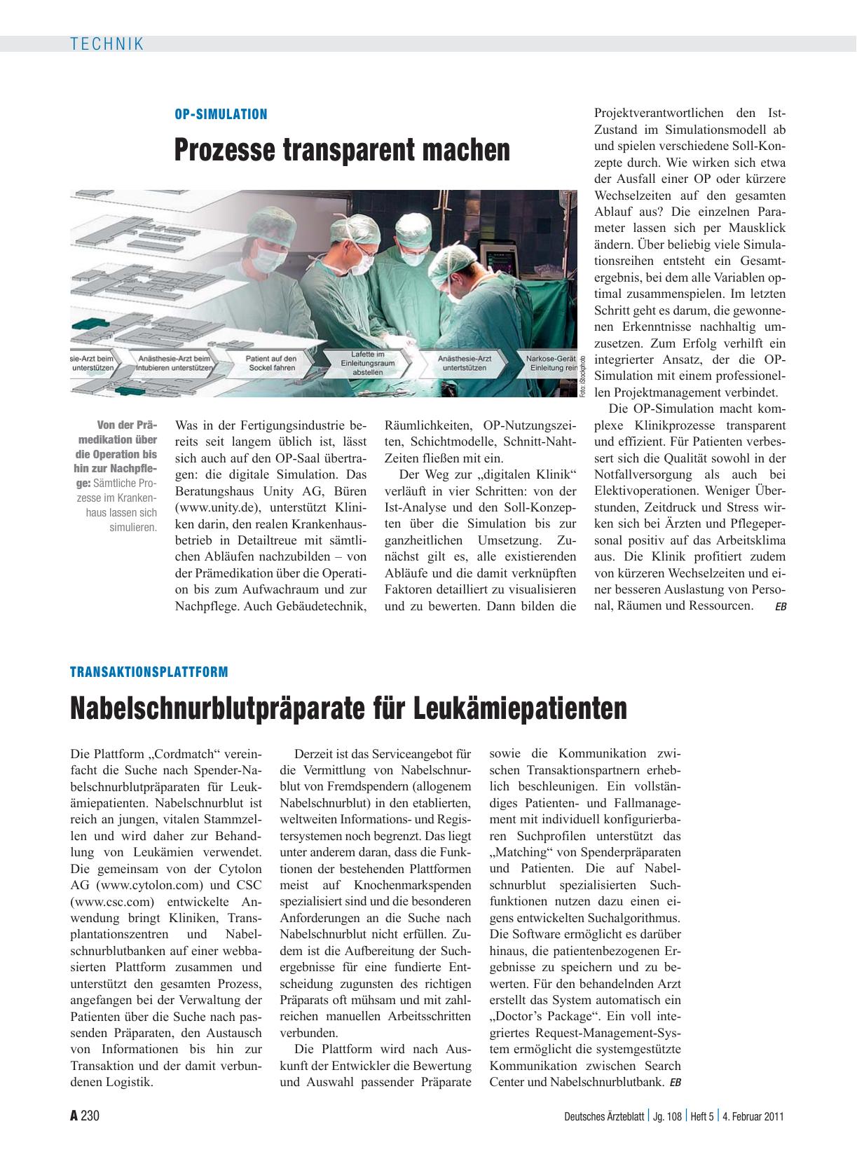 Vorschauseite 1: Transaktionsplattform: Nabelschnurblutpräparate für Leukämiepatienten