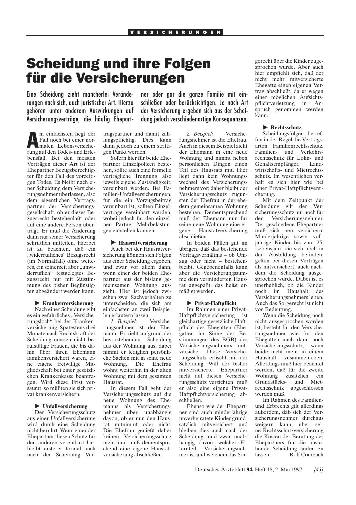 Vorschauseite 1: Scheidung und ihre Folgen für die Versicherungen
