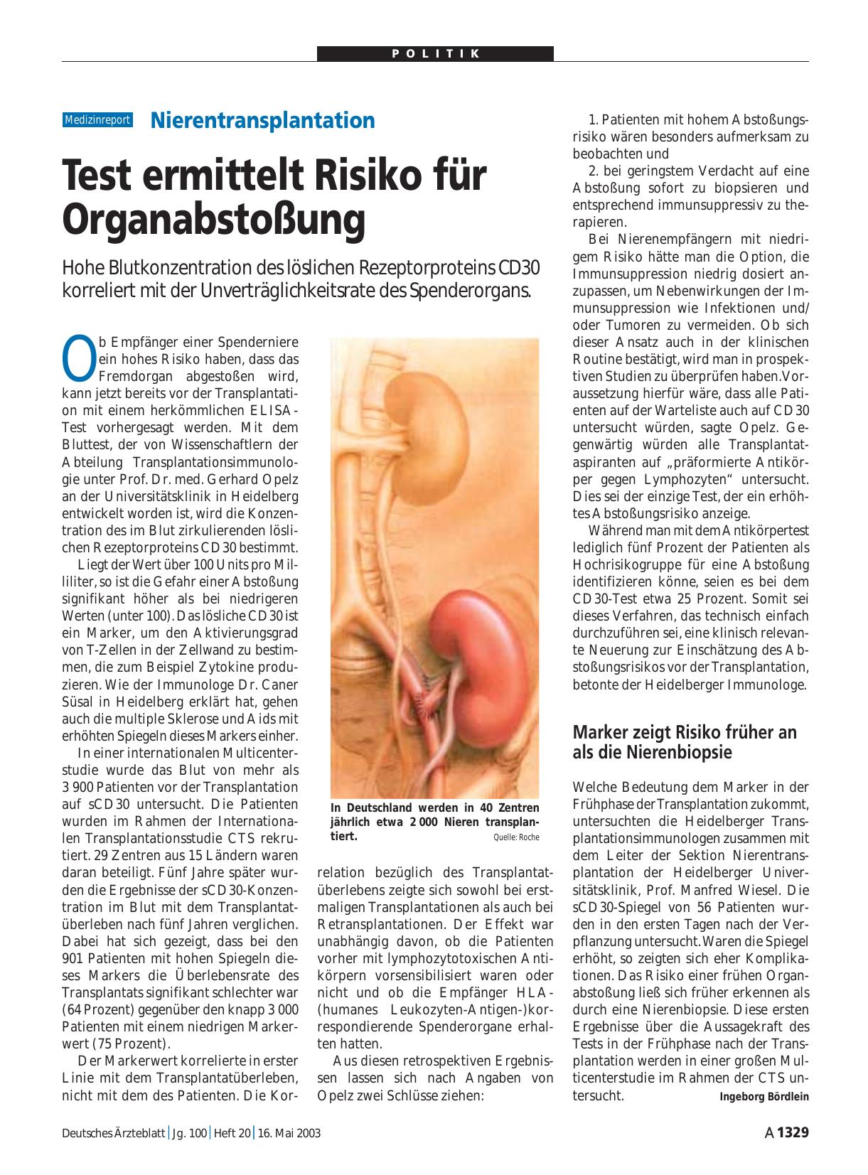 Vorschauseite 1: Nierentransplantation: Test ermittelt Risiko für Organabstoßung