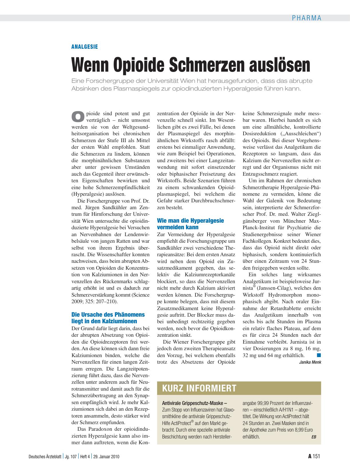 Vorschauseite 1: Analgesie: Wenn Opioide Schmerzen auslösen