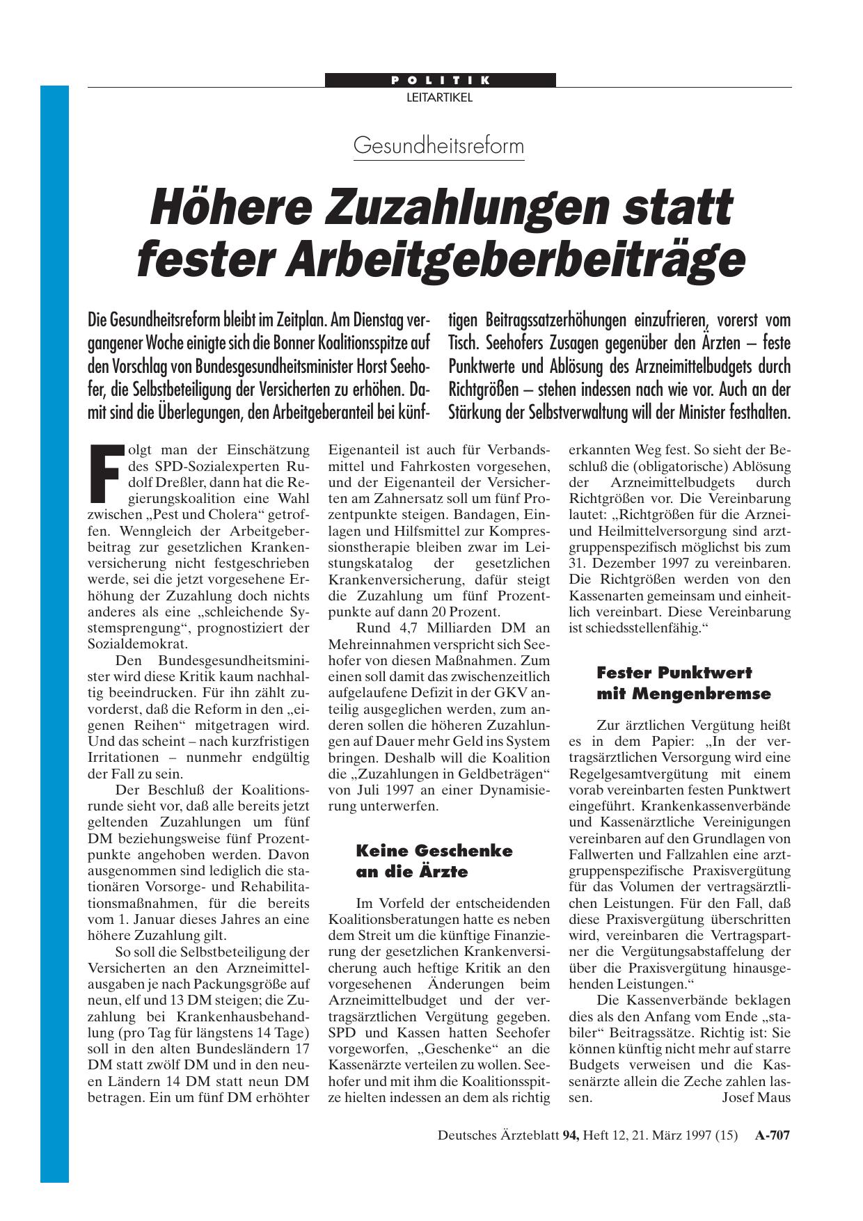 Vorschauseite 1: Gesundheitsreform: Höhere Zuzahlungen statt fester Arbeitgeberbeiträge
