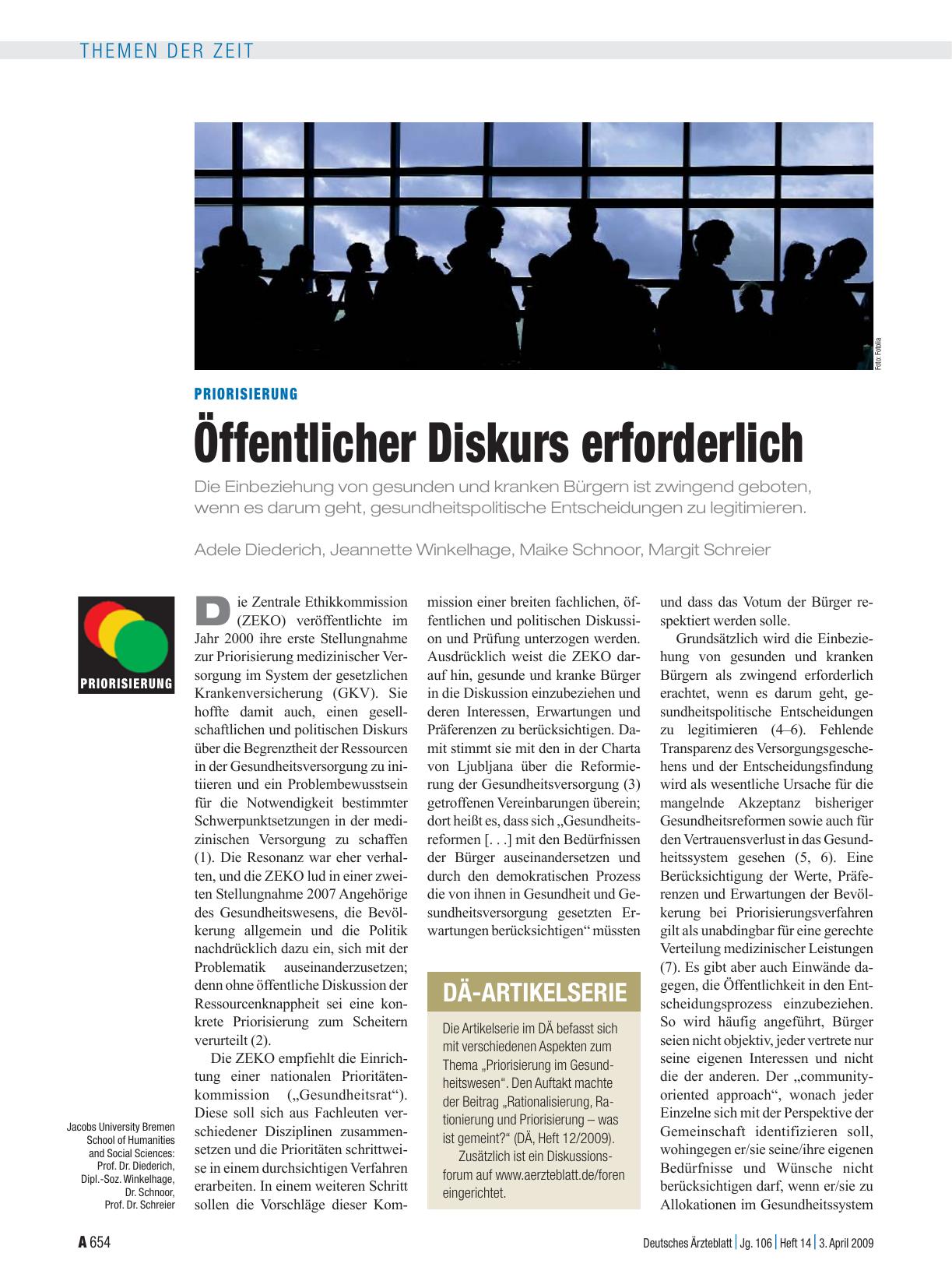 Vorschauseite 1: Priorisierung: Öffentlicher Diskurs erforderlich