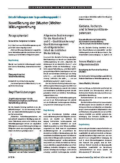 Vorschauseite 1: Entschließungen zum Tagesordnungspunkt II: Novellierung der (Muster-)Weiterbildungsordnung