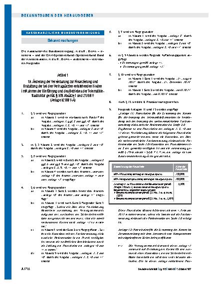 Vorschauseite 1: 19. Änderung der Vereinbarung zur Finanzierung und Erstattung der bei den Vertragsärzten entstehenden Kosten im Rahmen der Einführung und des Betriebes der Telematikinfrastruktur…