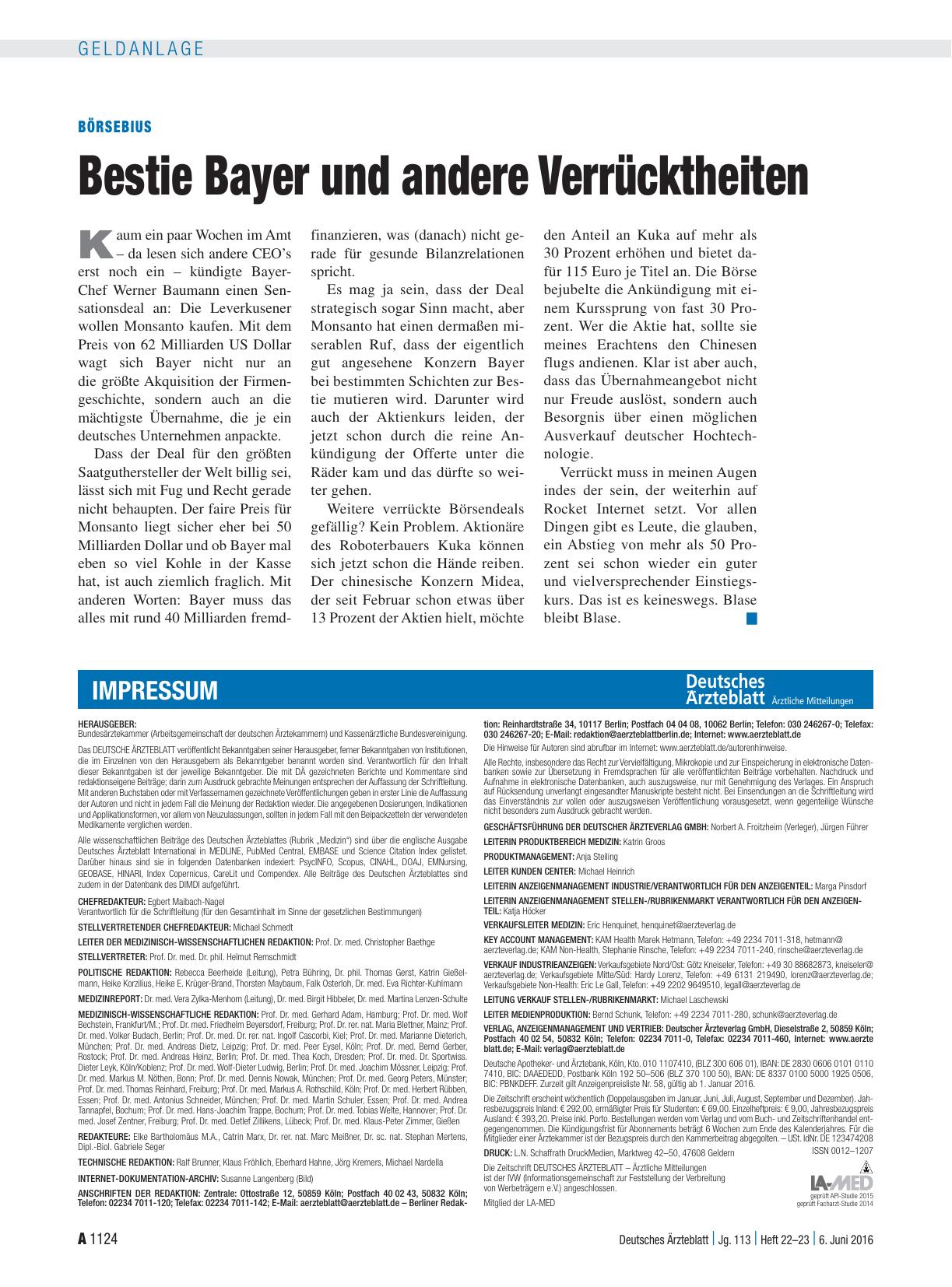 Vorschauseite 1: Börsebius: Bestie Bayer und andere Verrücktheiten