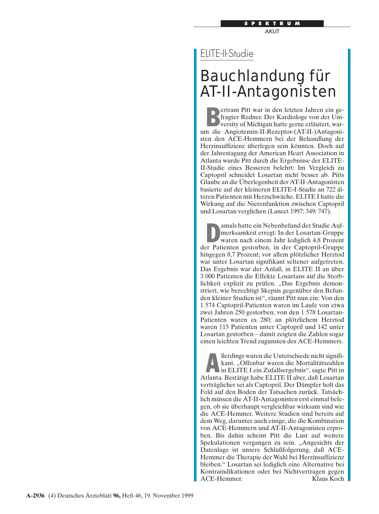 Vorschauseite 1: ELITE-II-Studie: Bauchlandung für AT-II-Antagonisten