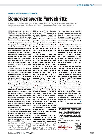 Vorschauseite 1: Vernachlässigte Tropenkrankheiten: Bemerkenswerte Fortschritte