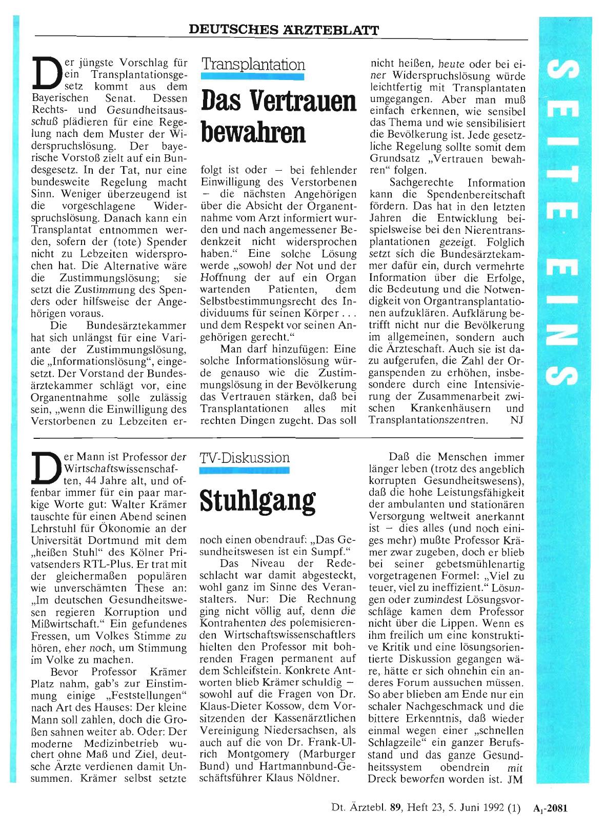 Vorschauseite 1: TV-Diskussion: Stuhlgang
