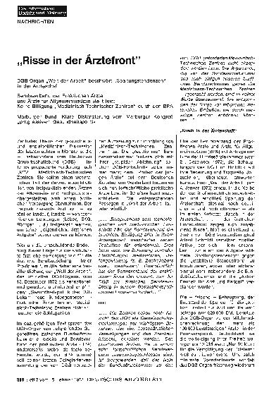 Vorschauseite 1: „Risse in der Ärztefront"