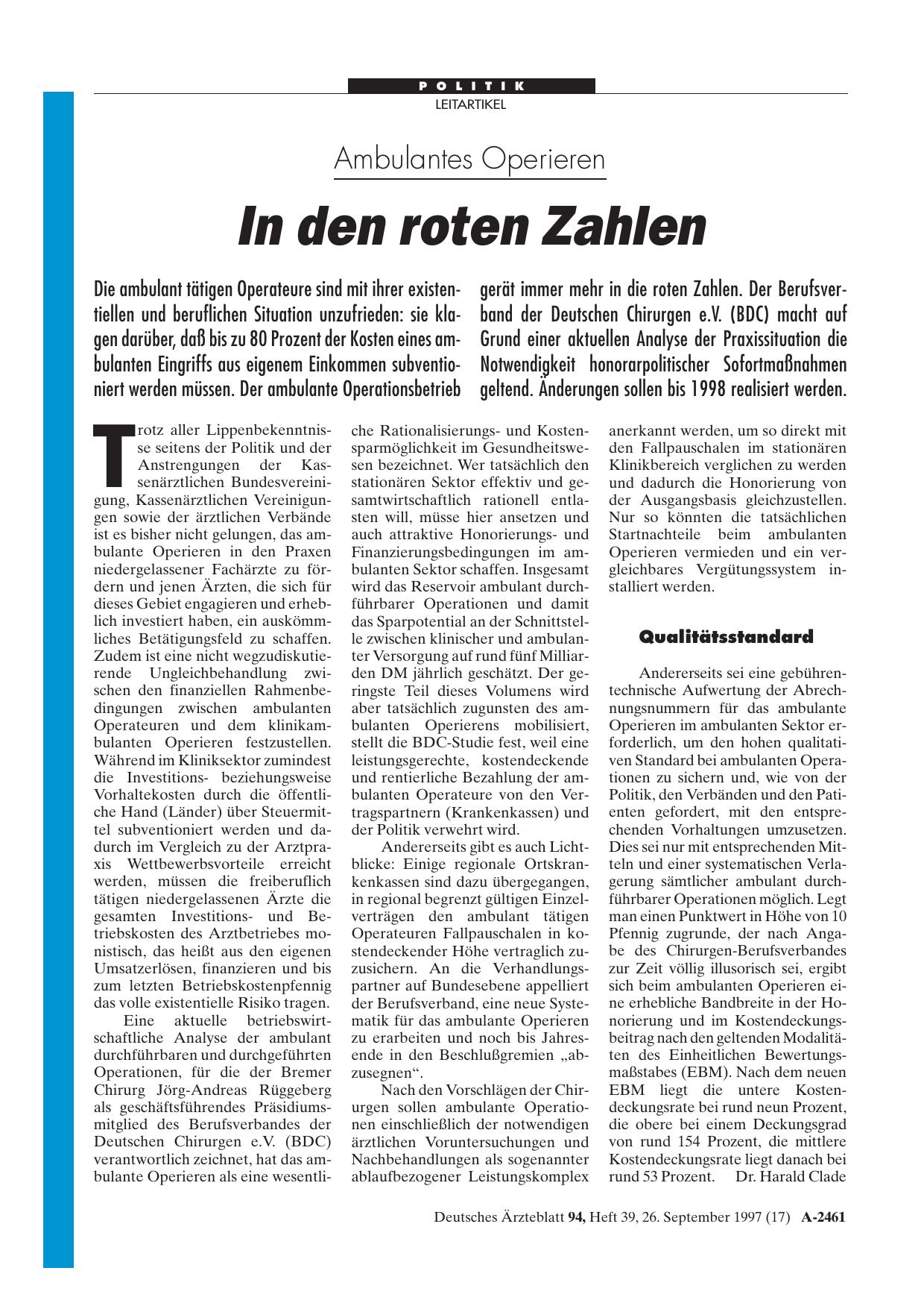 Vorschauseite 1: Ambulantes Operieren: In den roten Zahlen