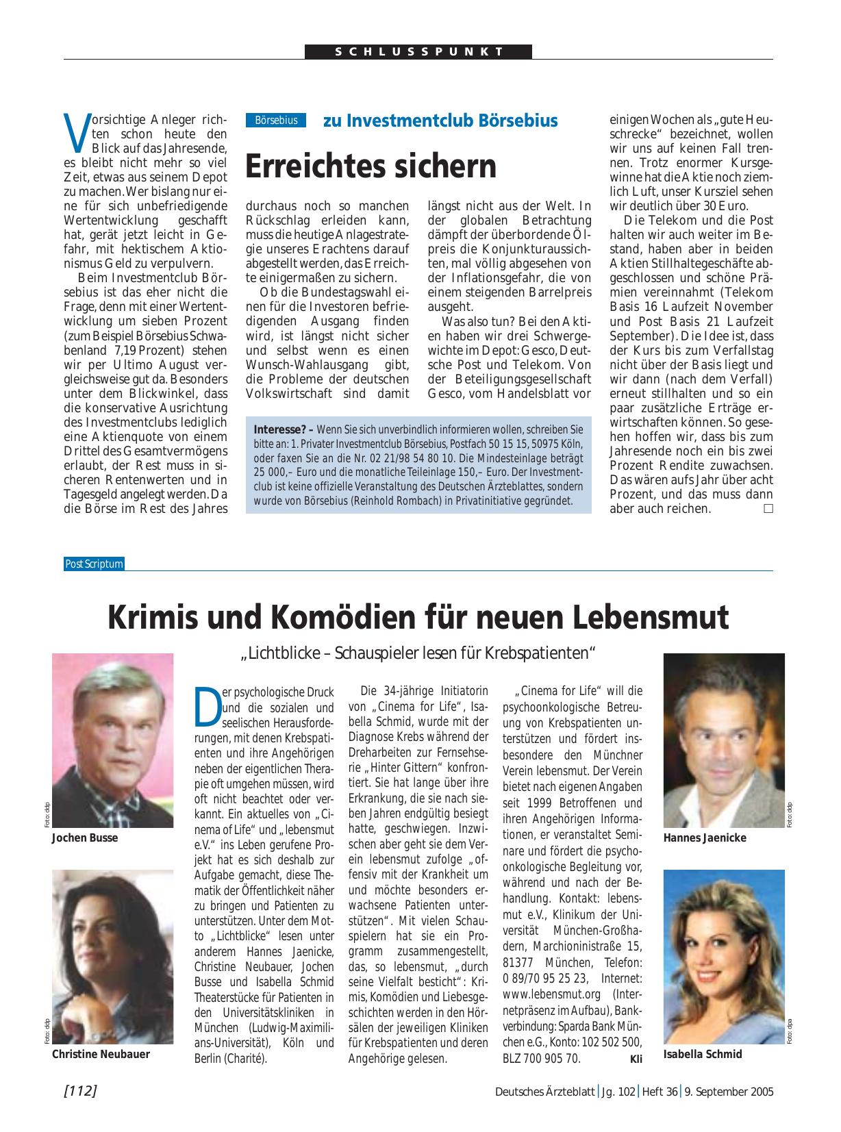 Vorschauseite 1: zu Investmentclub Börsebius: Erreichtes sichern