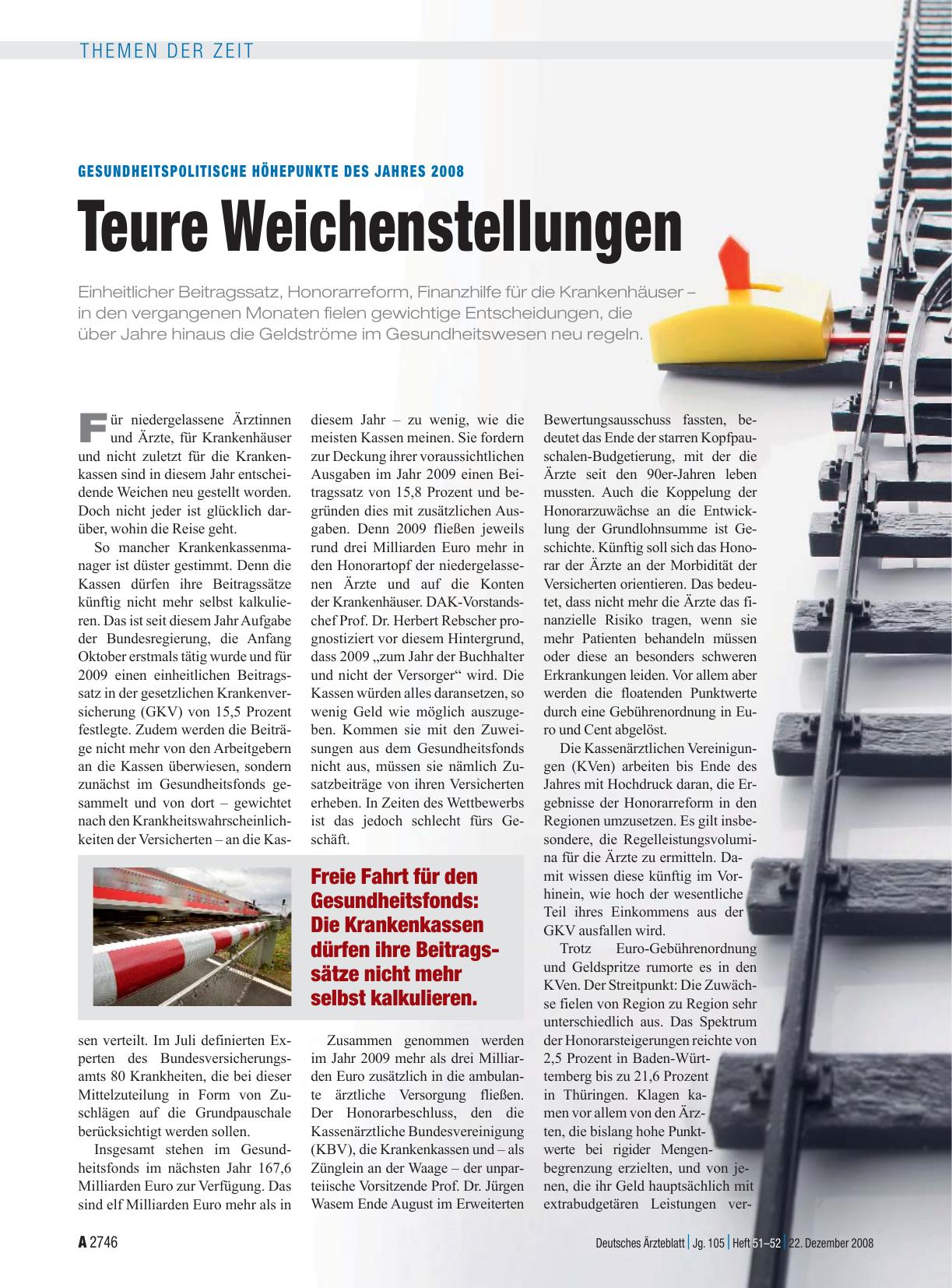 Vorschauseite 1: Gesundheitspolitische Höhepunkte des Jahres 2008: Teure Weichenstellungen