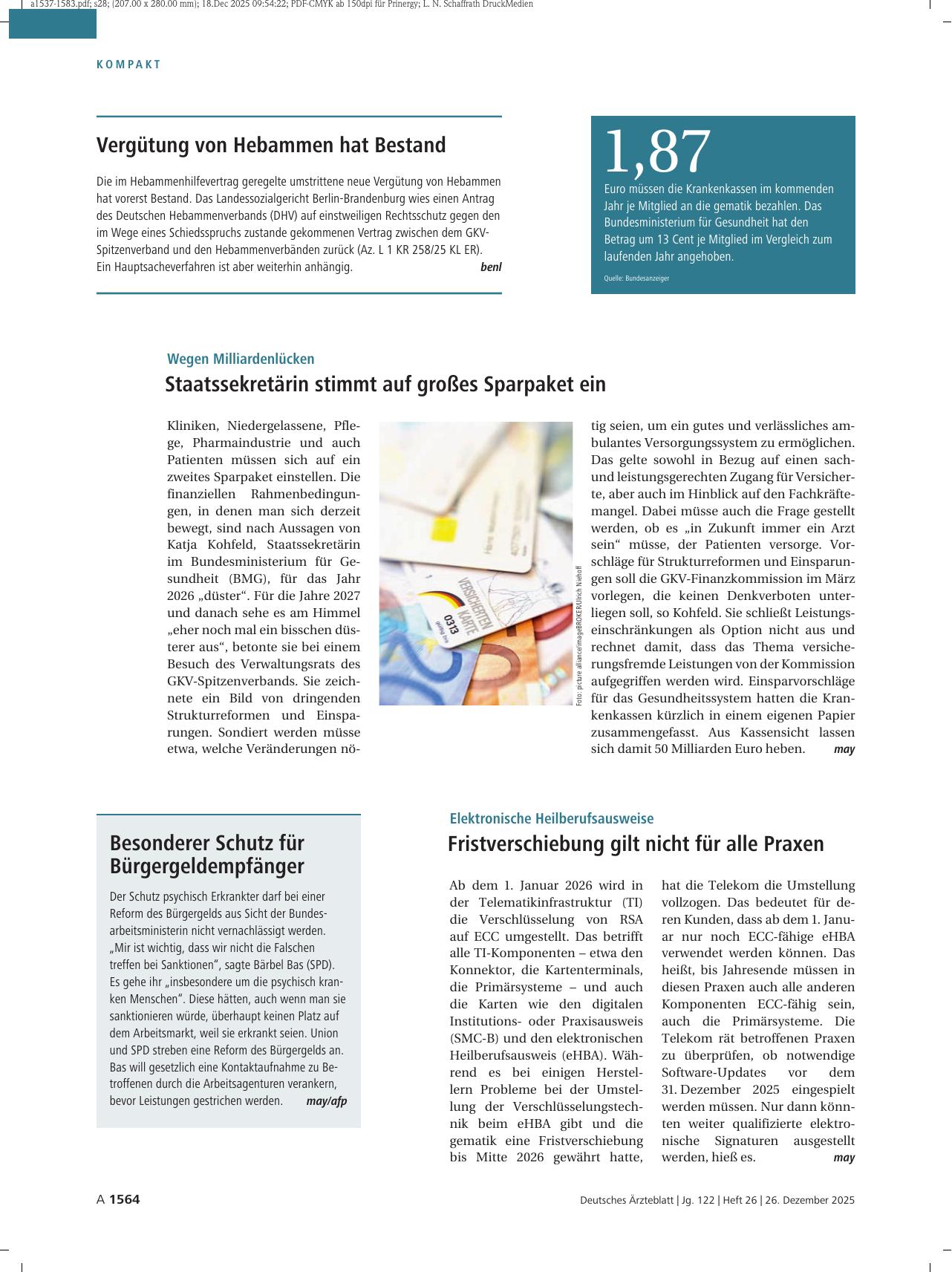 Vorschauseite 1: Elektronische Heilberufsausweise: Fristverschiebung gilt nicht für alle Praxen
