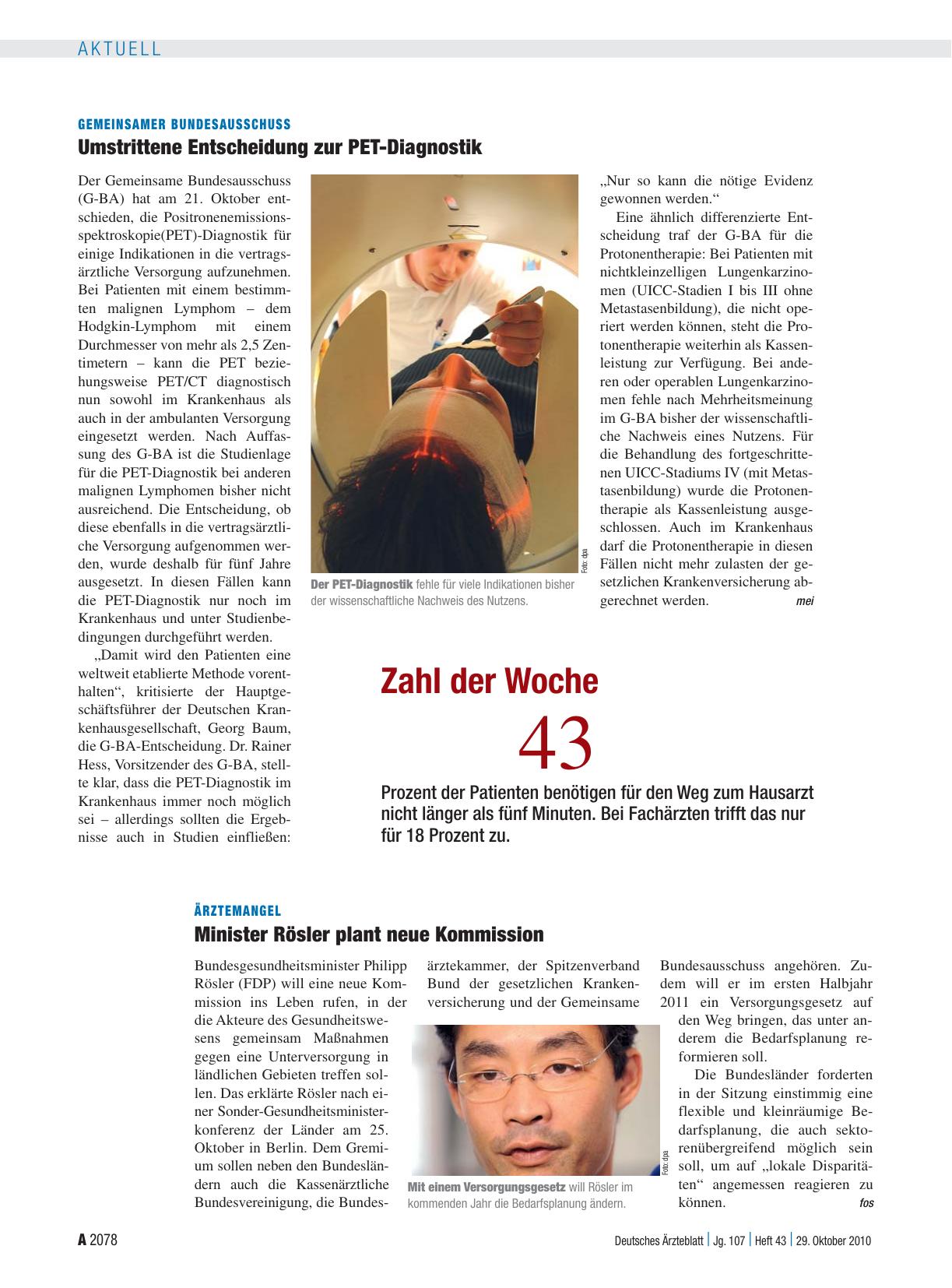 Vorschauseite 1: Gemeinsamer Bundesausschuss: Umstrittene Entscheidung zur PET-Diagnostik