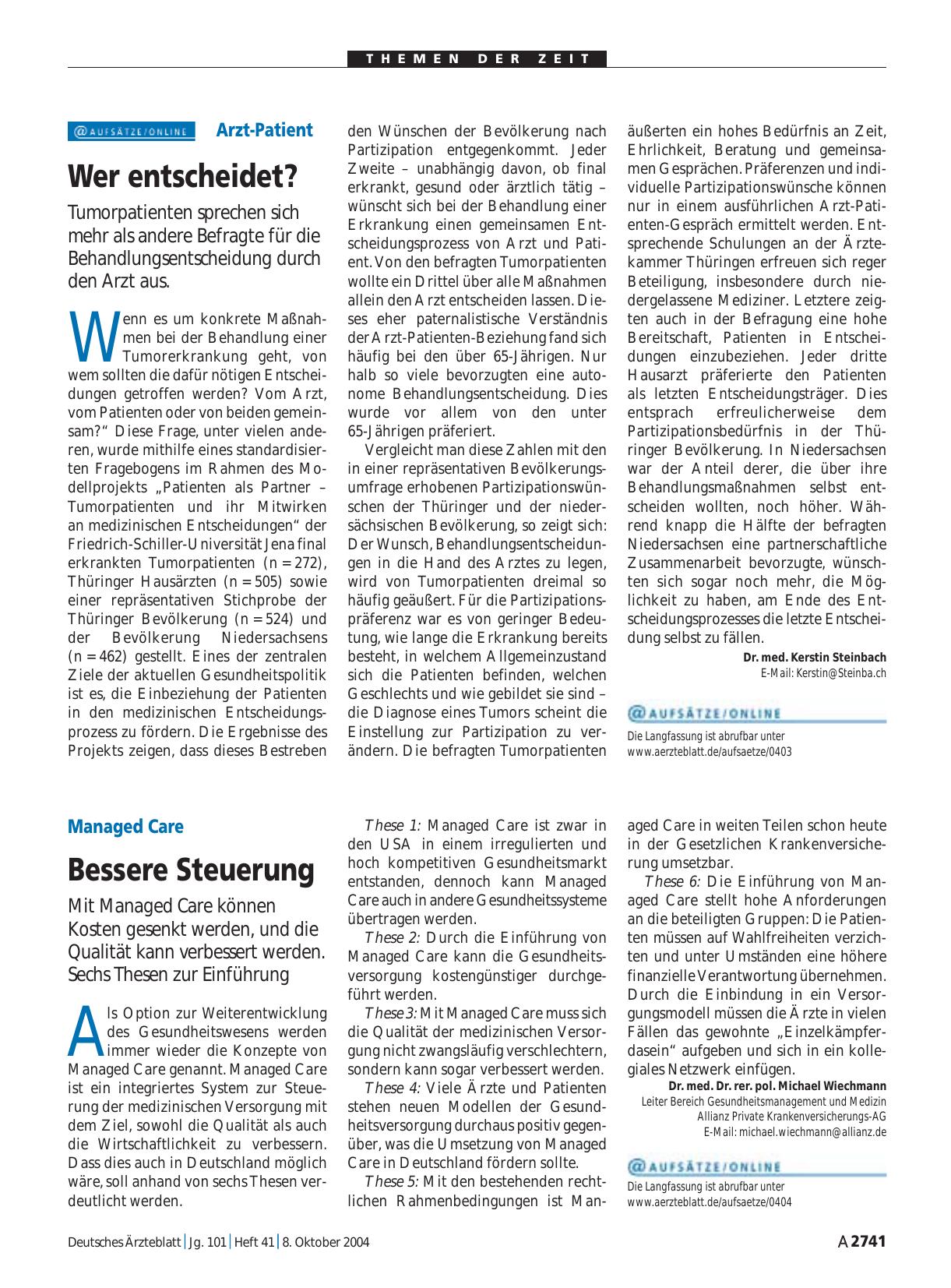 Vorschauseite 1: Arzt-Patient: Wer entscheidet?