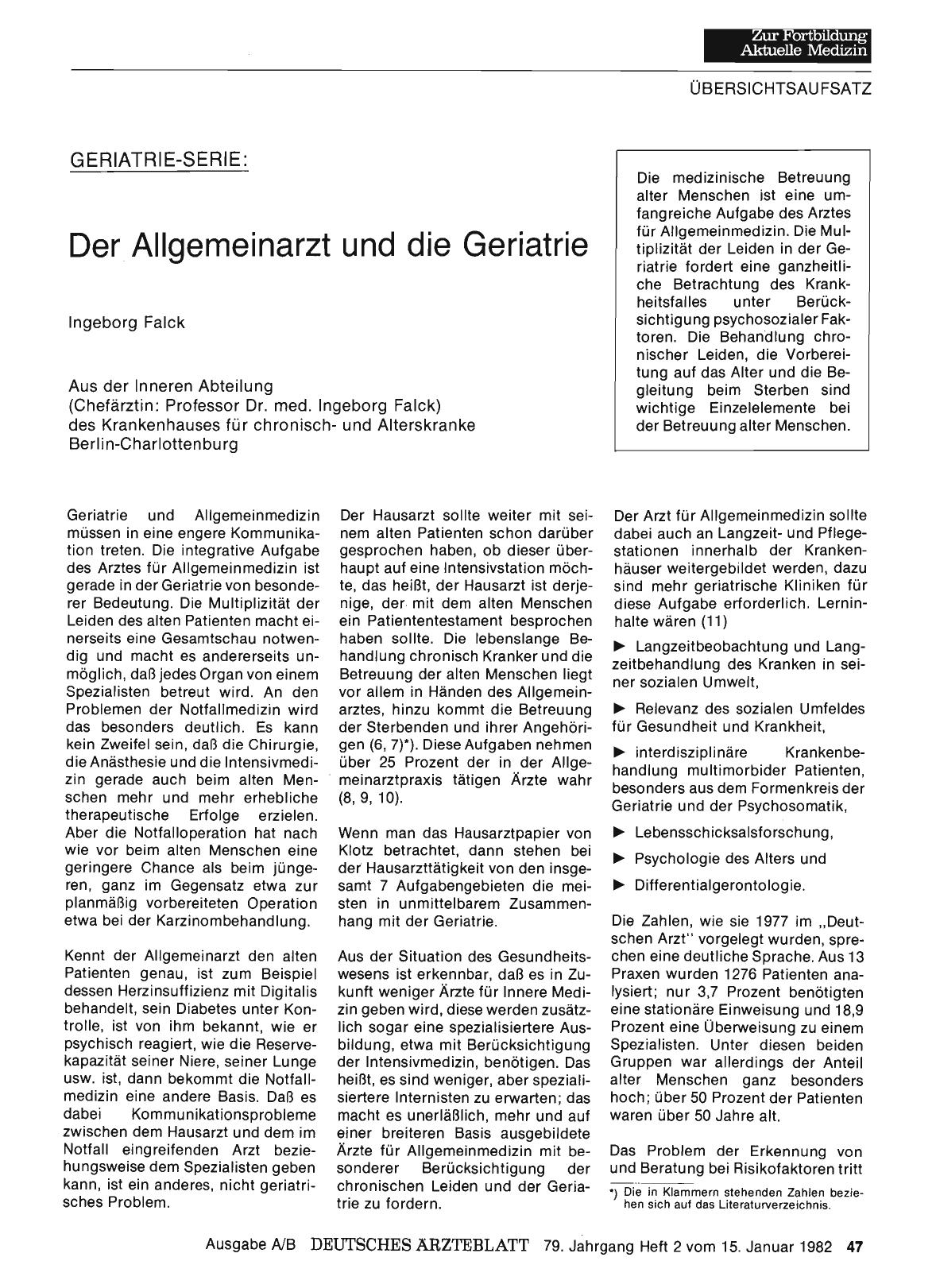 Vorschauseite 1: Der Allgemeinarzt und die Geriatrie