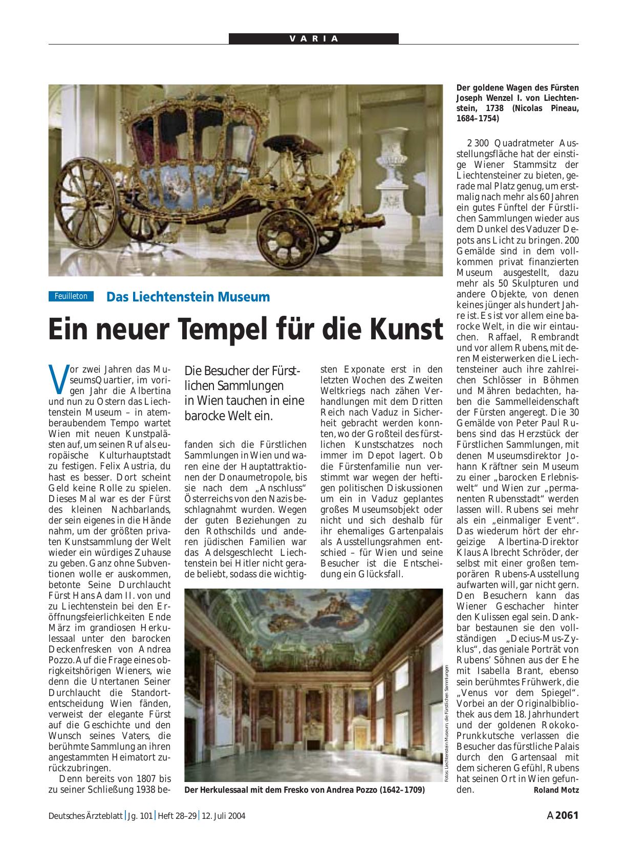 Vorschauseite 1: Das Liechtenstein Museum: Ein neuer Tempel für die Kunst
