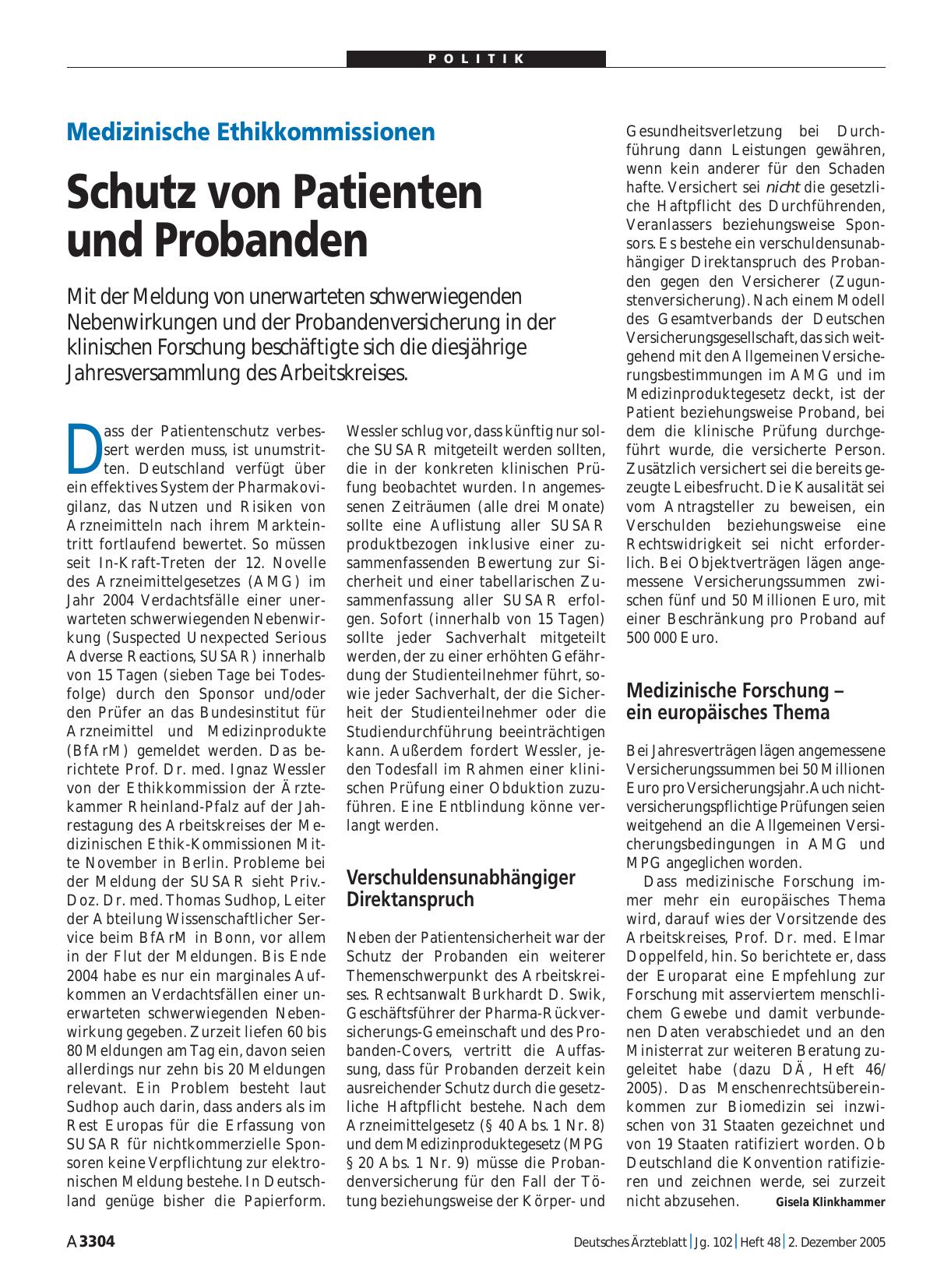 Vorschauseite 1: Medizinische Ethikkommissionen: Schutz von Patienten und Probanden