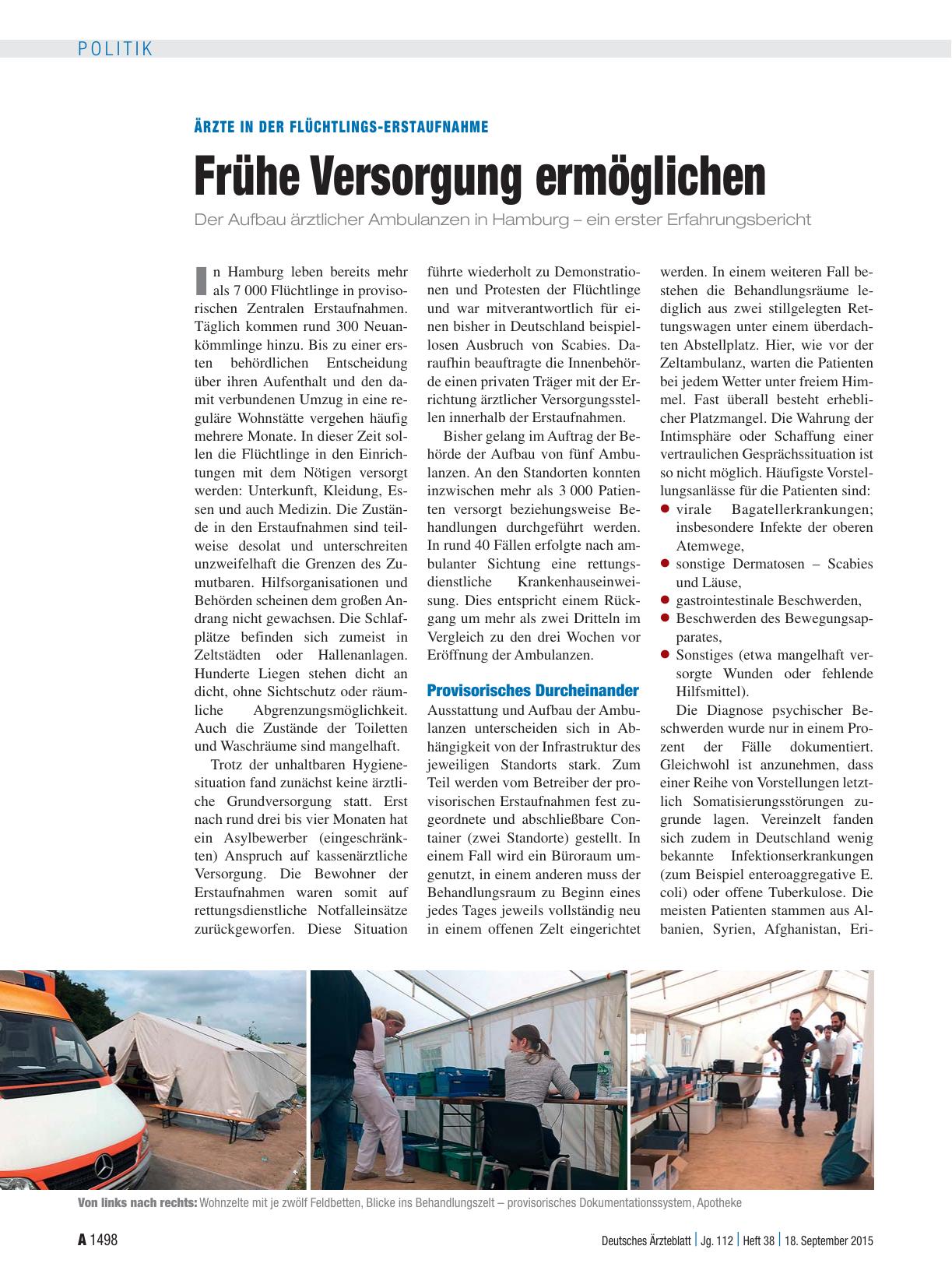 Vorschauseite 1: Ärzte in der Flüchtlings-Erstaufnahme: Frühe Versorgung ermöglichen