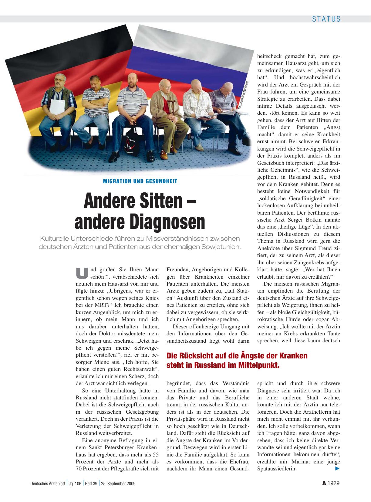 Vorschauseite 1: Migration und Gesundheit: Andere Sitten – andere Diagnosen
