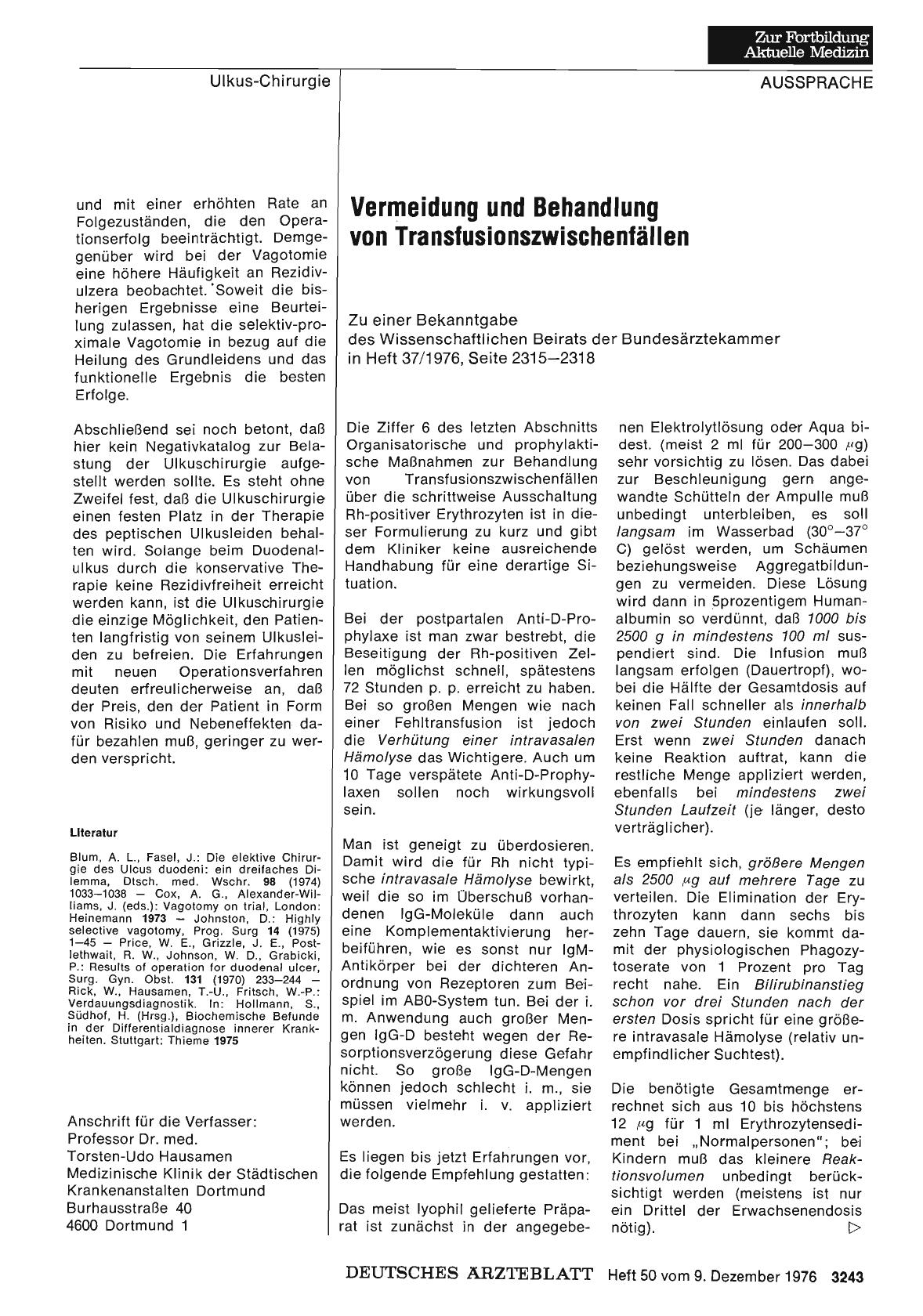 Vorschauseite 1: Vermeidung und Behandlung von Transfusionszwischenfällen: Stellungnahme