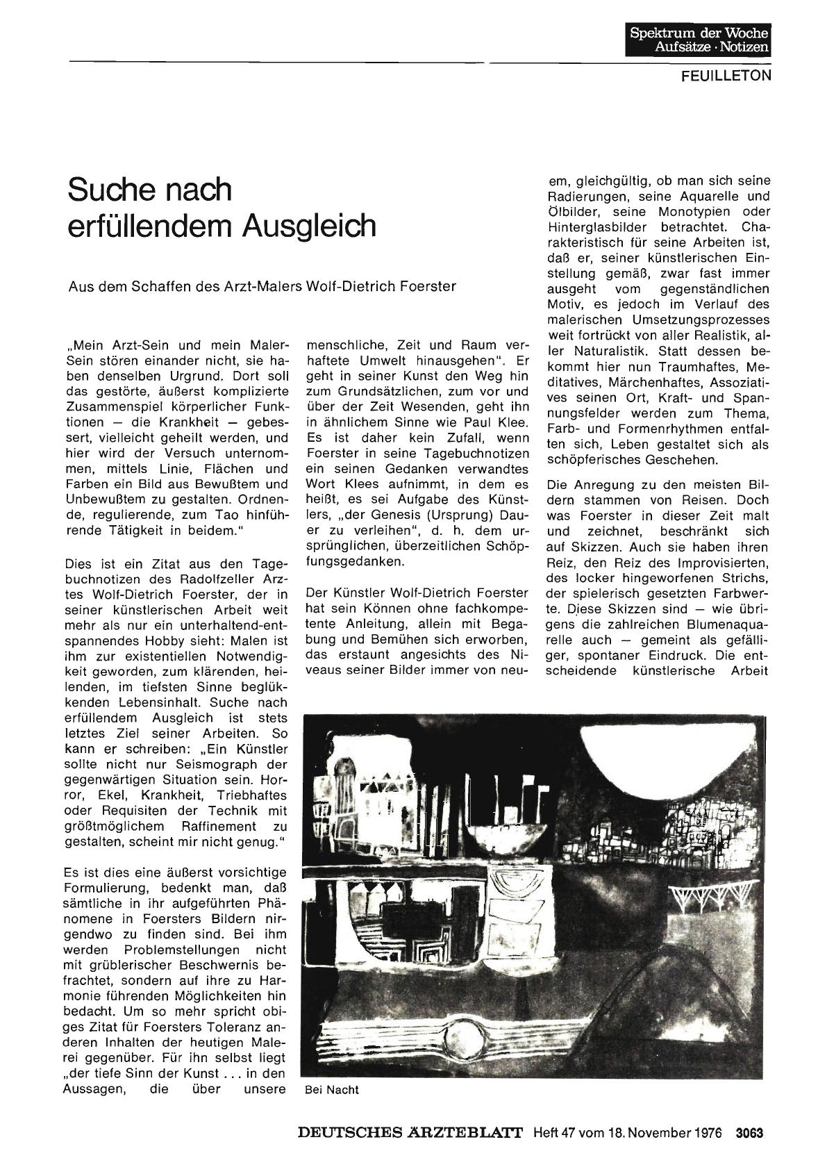 Vorschauseite 1: Suche nach erfüllendem Ausgleich: Aus dem Schaffen des Arzt-Malers Wolf-Dietrich Foerster
