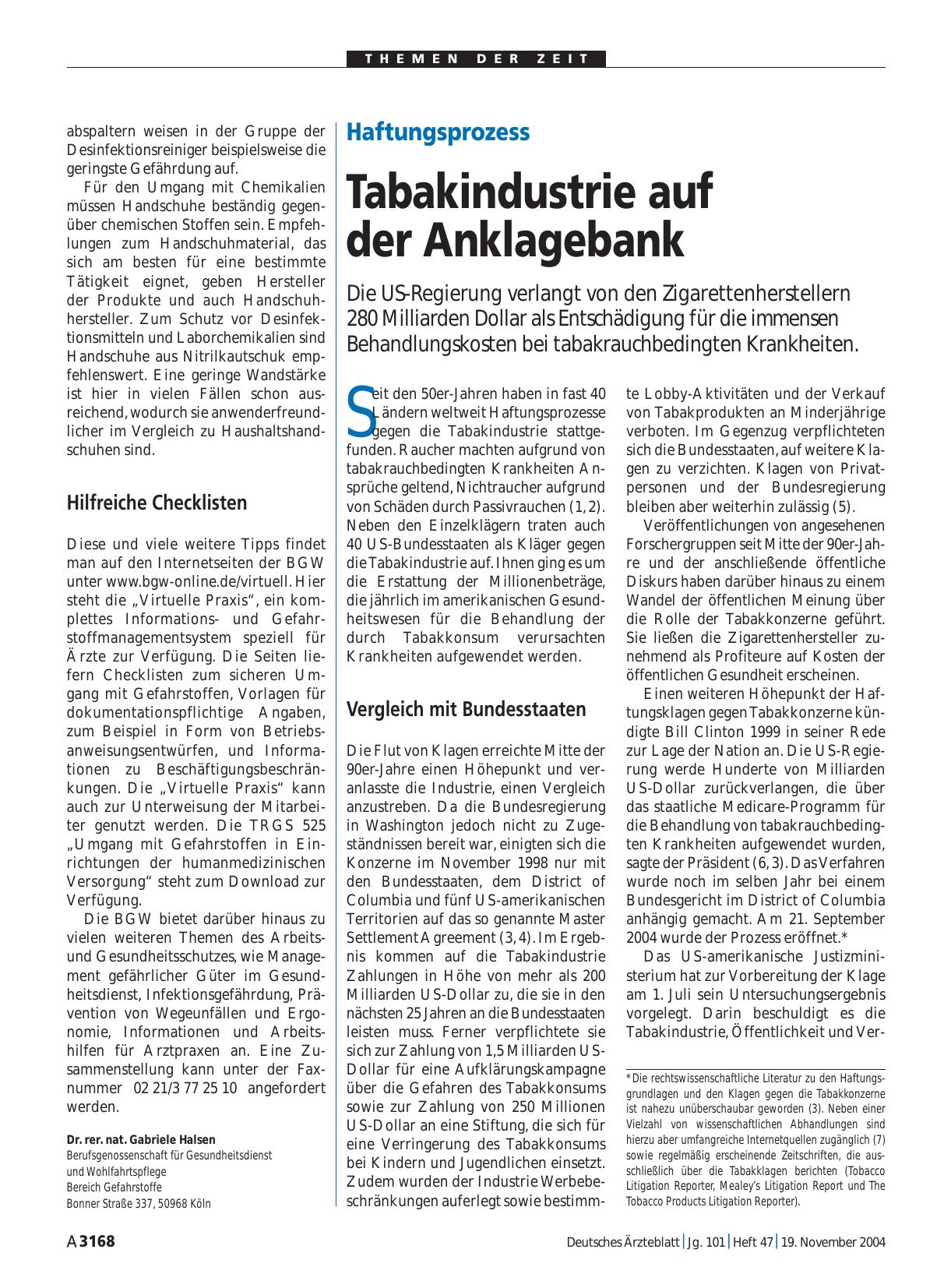 Vorschauseite 1: Haftungsprozess: Tabakindustrie auf der Anklagebank
