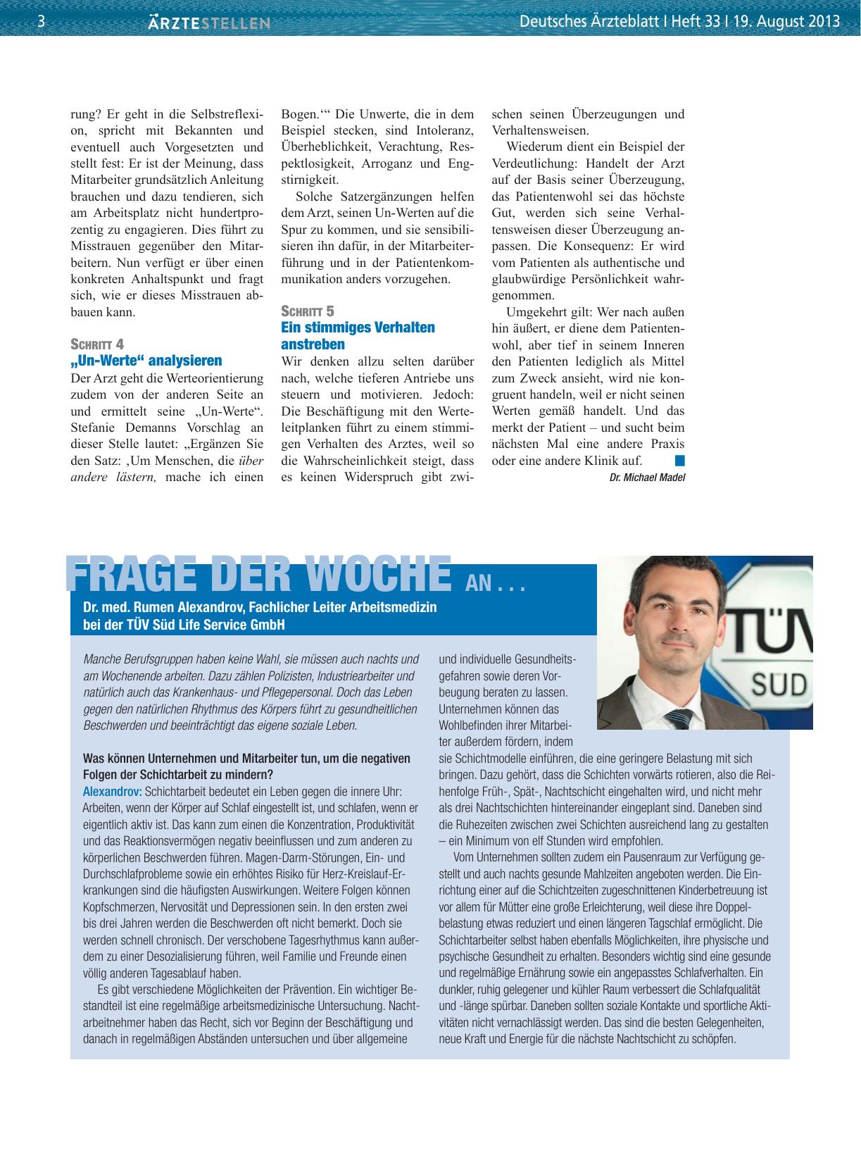 Vorschauseite 1: Frage der Woche an. .. Dr. med. Rumen Alexandrov, Fachlicher Leiter Arbeitsmedizin bei der TÜV Süd Life Service GmbH