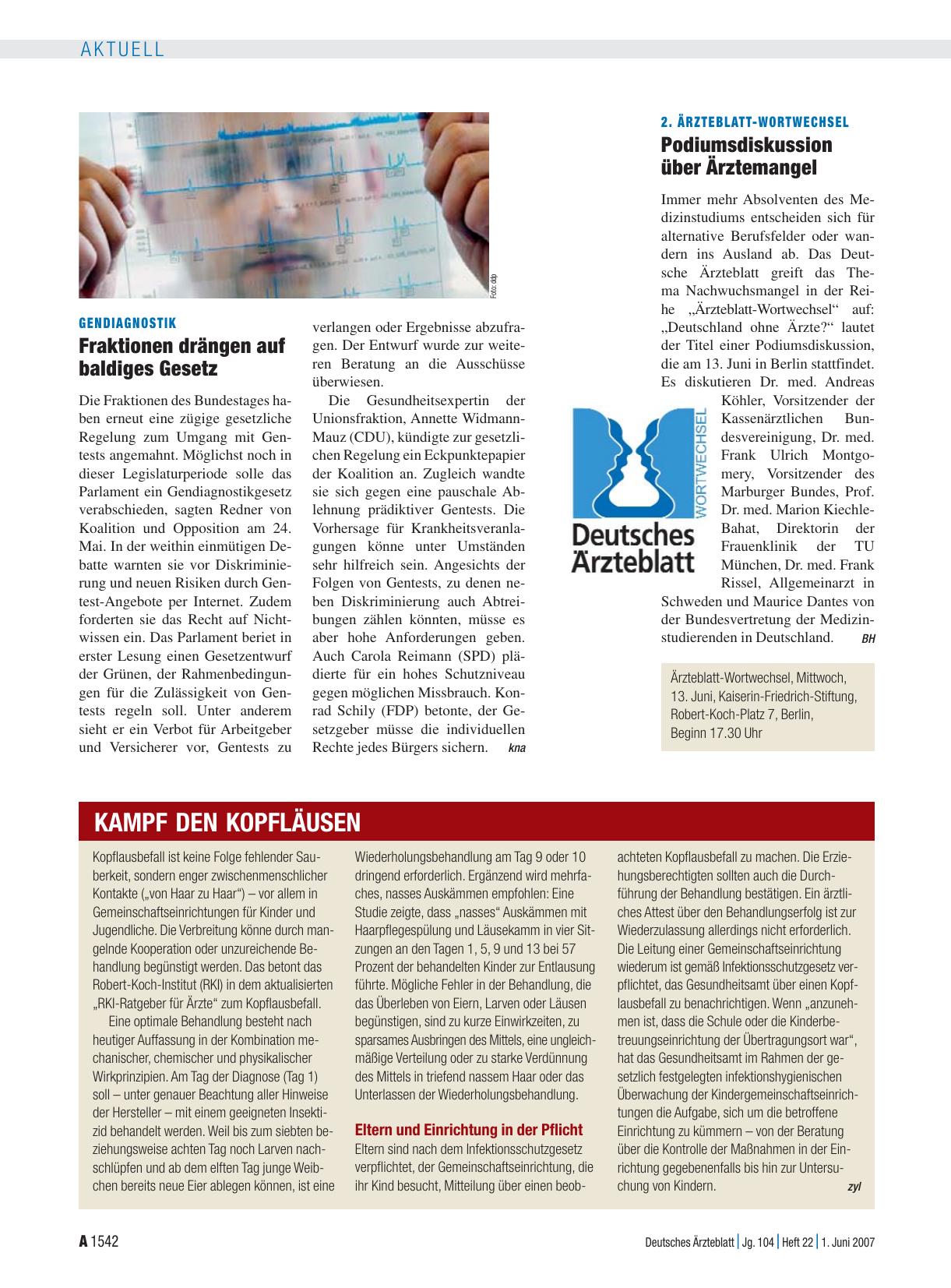 Vorschauseite 1: Gendiagnostik: Fraktionen drängen auf baldiges Gesetz