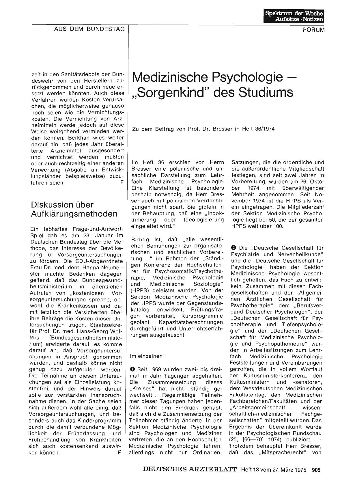 Vorschauseite 1: Medizinische Psychologie — „Sorgenkind“ des Studiums