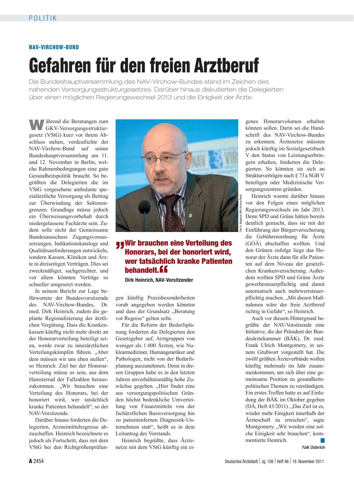 Vorschauseite 1: NAV-Virchow-Bund: Gefahren für den freien Arztberuf