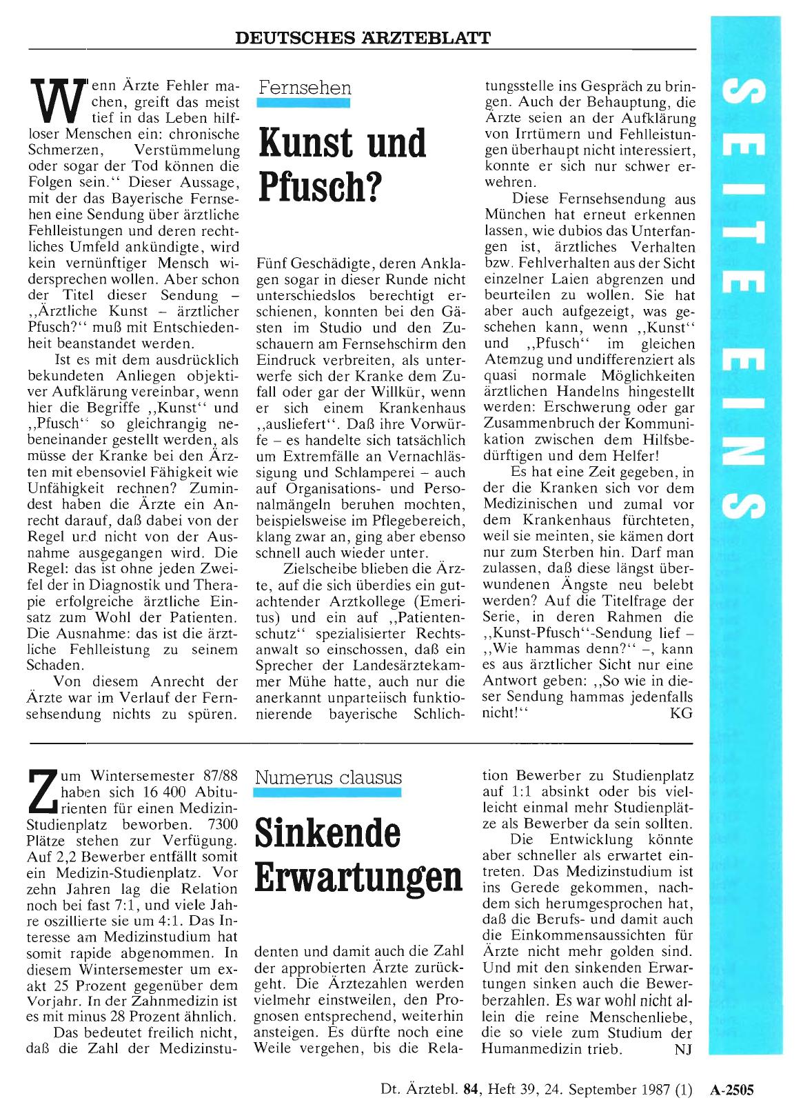 Vorschauseite 1: Fernsehen: Kunst und Pfusch?